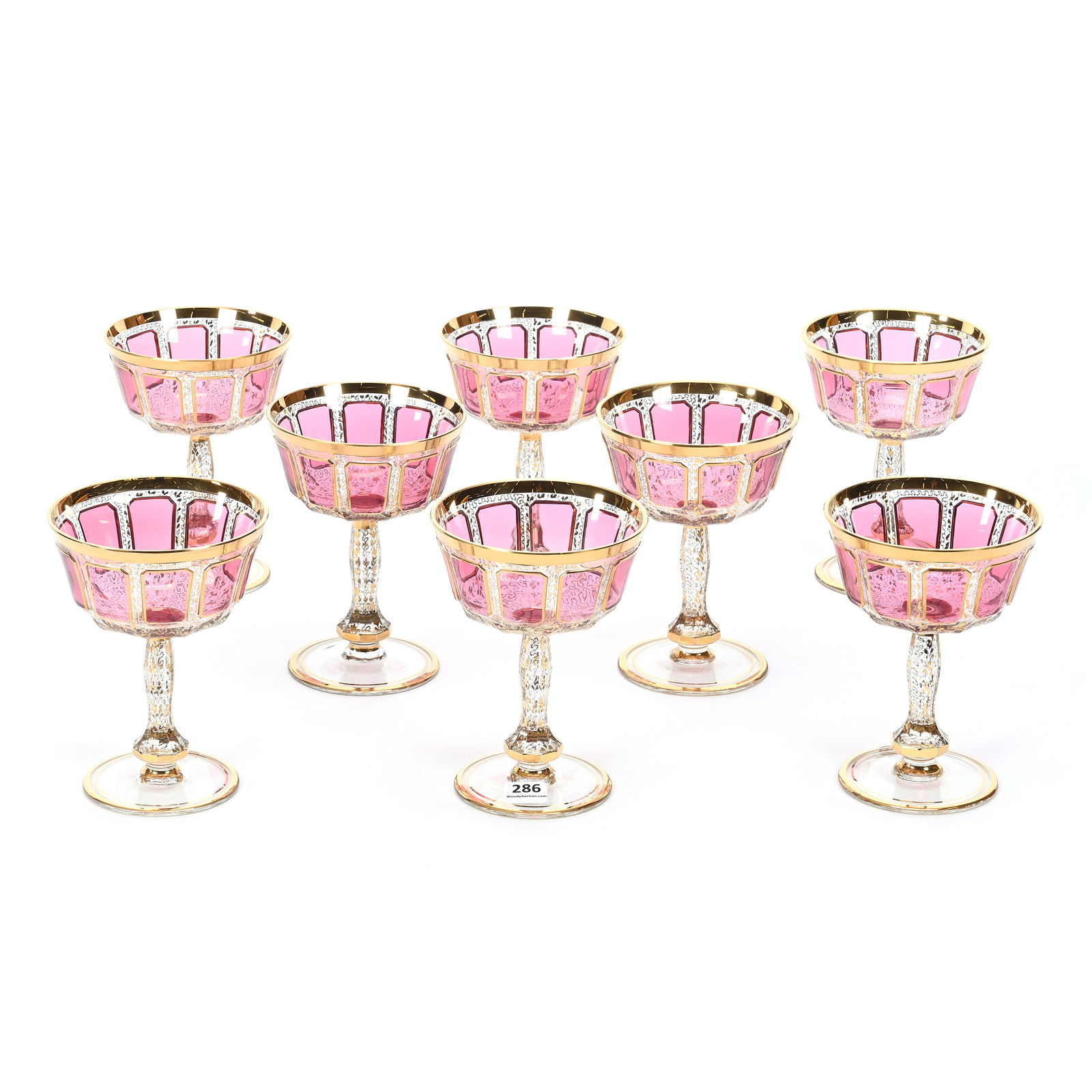 (8) Champagne Stems, Moser Style Art Glass (1 of 3)