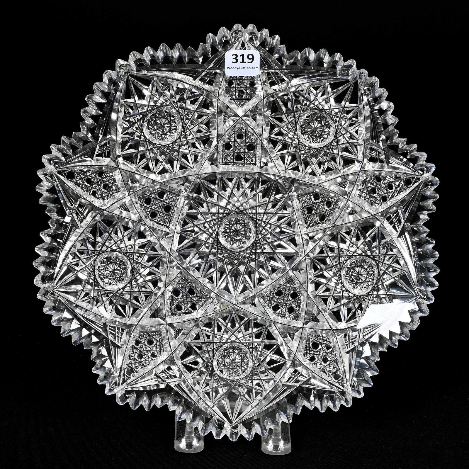 Plate, American Brilliant Cut Glass: Plate, American Brilliant Cut Glass, 10.75", Six Sections Of Hobstar, Cane And Arch Motif, Tooth Chip, Indiana Private Collection.