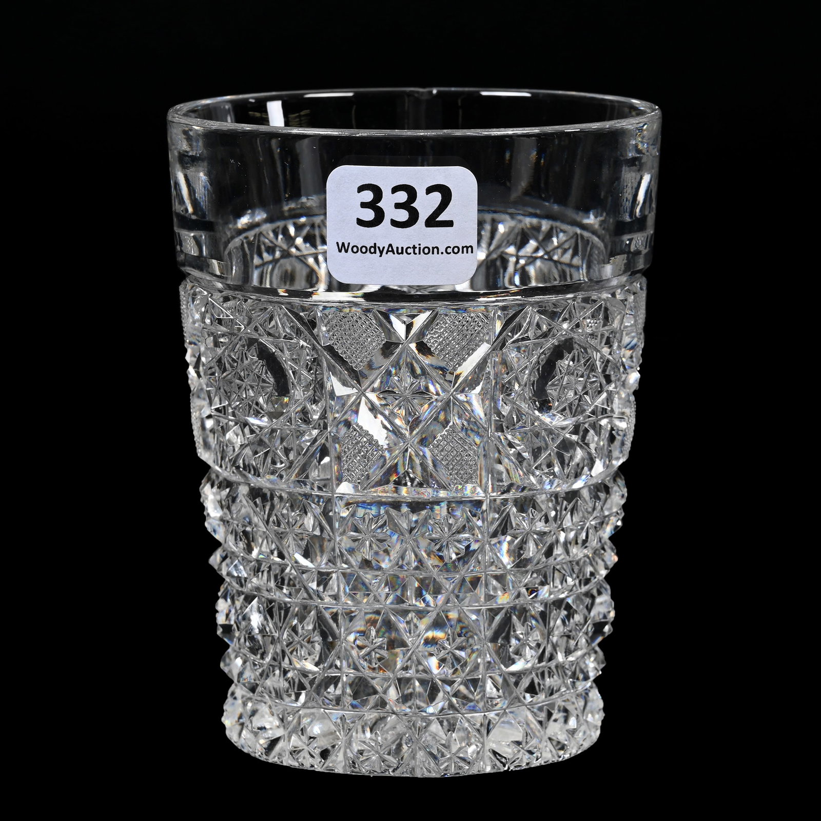 Tumbler, American Brilliant Cut Glass: Tumbler, American Brilliant Cut Glass, 3.75" x 3", Pattern Resembles Arcadia By Sterling, Ray Cut Base, Indiana Private Collection.