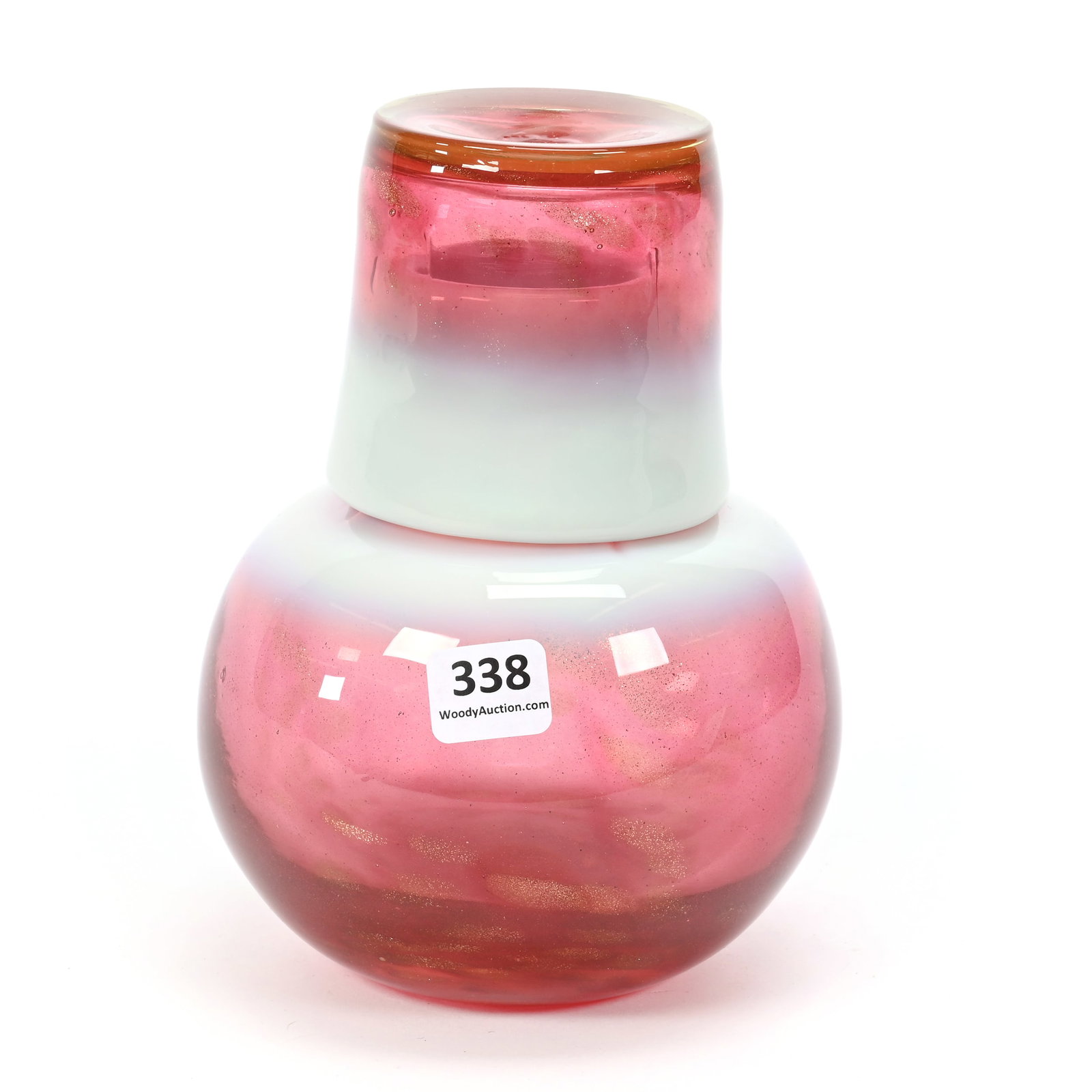 Tumble-Up, Cranberry Opalescent Art Glass: Tumble-Up, Cranberry Opalescent Art Glass, 6.75" x 5", Marked Gibson, 2004, Highly Reactive Under Black Light, Indiana Private Collection.
