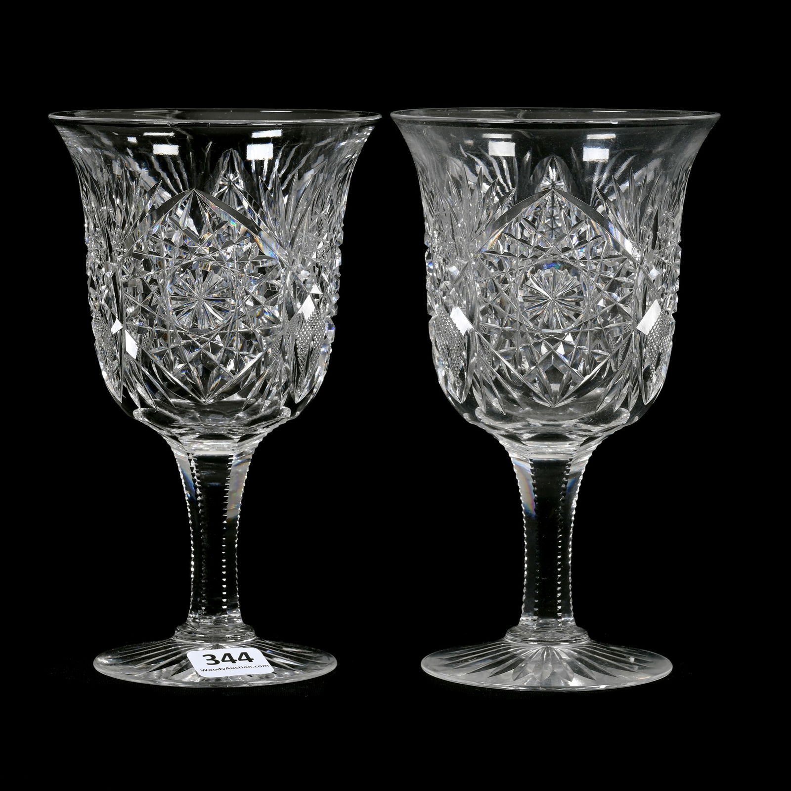 Pair Goblets, American Brilliant Cut Glass, Monarch Pattern By J. Hoare (1 of 3)