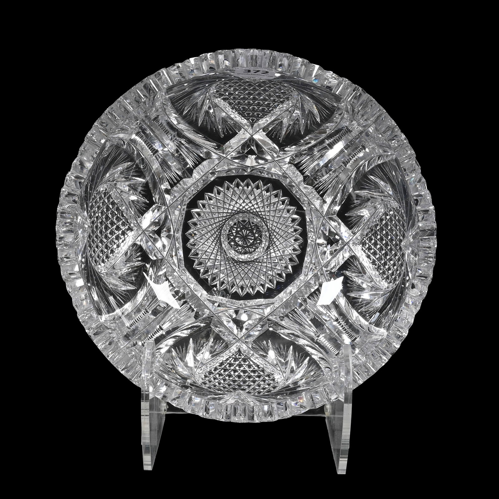 Bowl, American Brilliant Cut Glass, Heart Pattern By Pitkin & Brooks: Bowl, American Brilliant Cut Glass, Heart Pattern By Pitkin & Brooks, 3.5" x 8", One Tooth With Chip. The Seller Of This Item Has Elected To Donate All Proceeds To Two Animal Shelters, Namely " Always