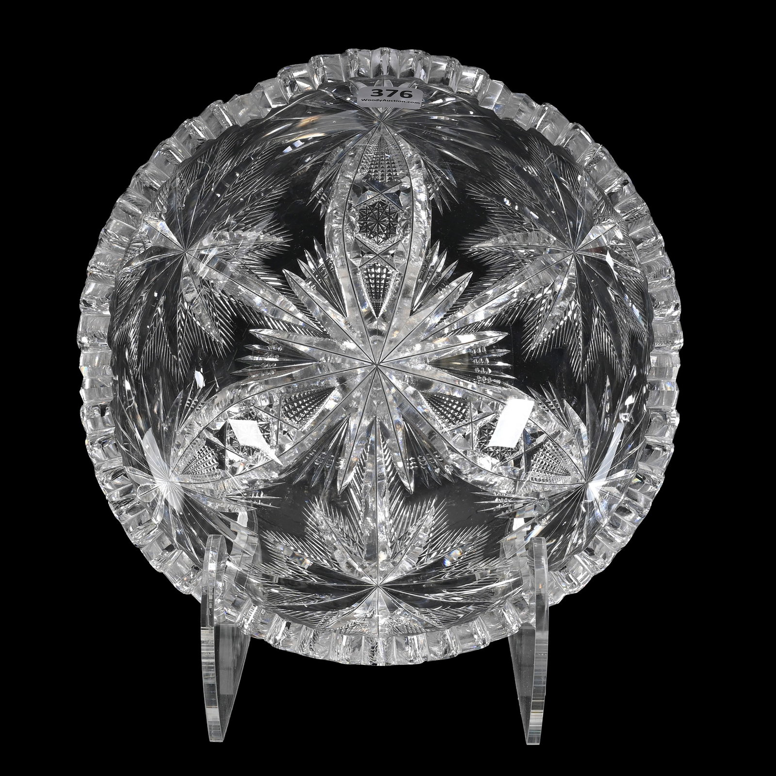 Bowl, American Brilliant Cut Glass: Bowl, American Brilliant Cut Glass, 3.5" x 8", Three Sections Of Vesica, Hobstar, Palm And Fan Motif, Pattern Bruise And Pattern Chips. The Seller Of This Item Has Elected To Donate All Proceeds To Tw