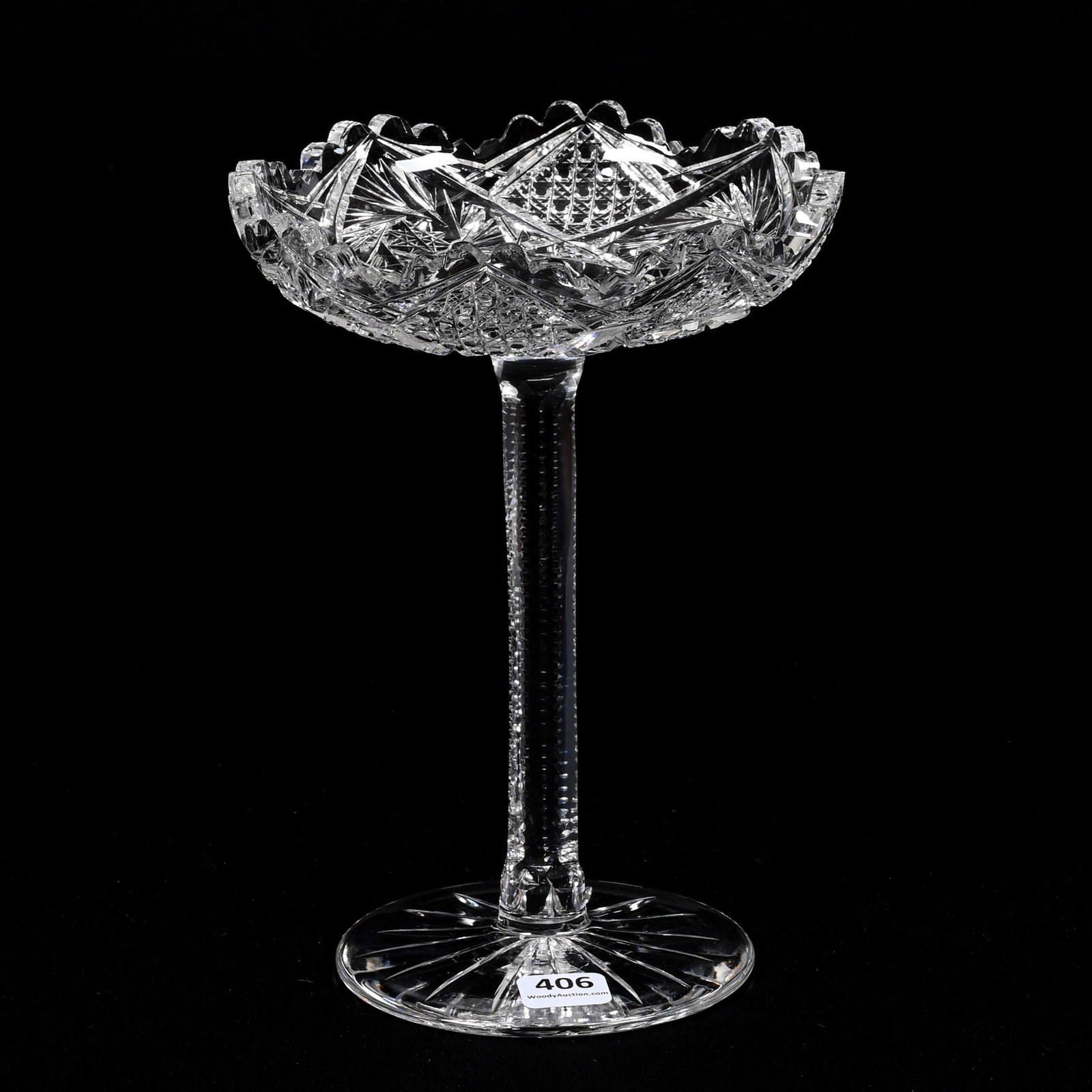 Compote, American Brilliant Cut Glass: Compote, American Brilliant Cut Glass, 8.25" x 6", Pinwheel And Cane Motif, Solid Notched Stem, Ray Cut Foot, Two Tooth Chips. The Seller Of This Item Has Elected To Donate All Proceeds To Two Animal 