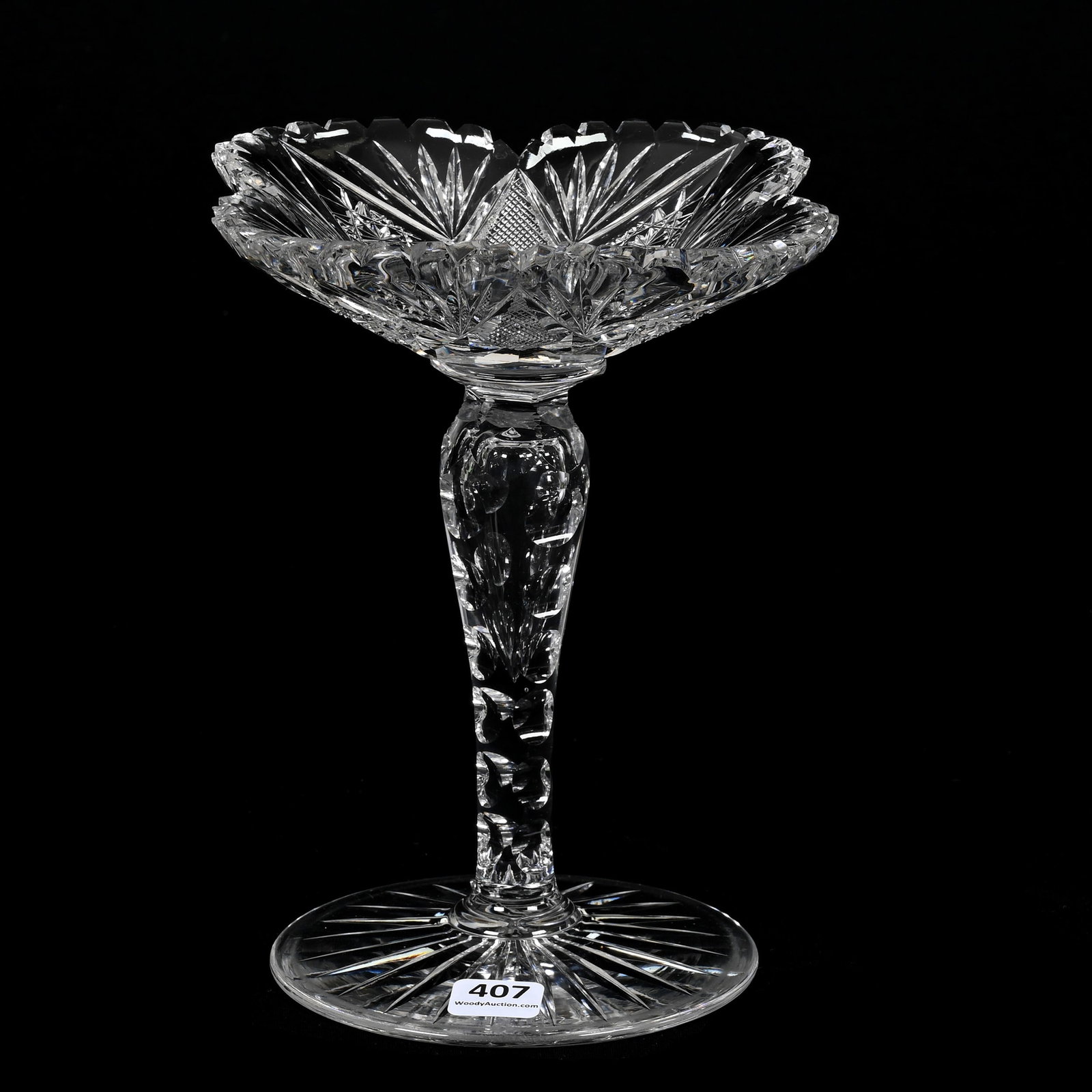 Square Compote, American Brilliant Cut Glass: Square Compote, American Brilliant Cut Glass, 7.75" x 5.75", Hobstar, Strawberry Diamond And Fan Motif, Bullseye Cut Stem, Ray Cut Foot, Some Outside Rim Tooth Chips. The Seller Of This Item Has Elect
