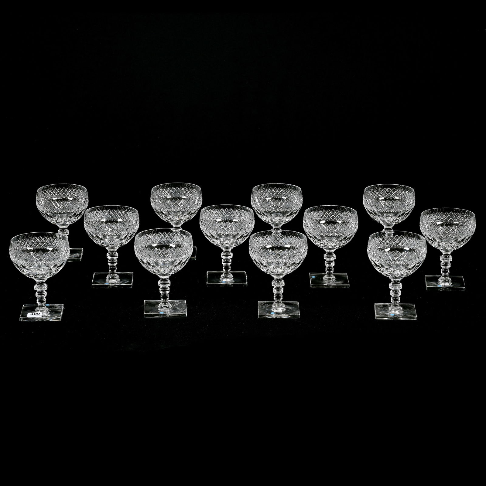 (12) Champagnes, American Brilliant Cut Glass, Signed Hawkes Donisel Pattern (1 of 3)