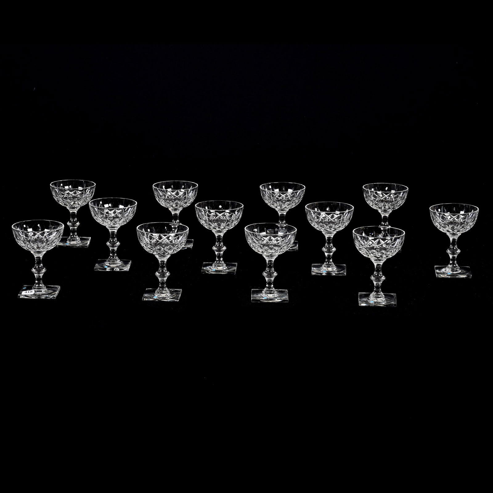(12) Champagnes, American Brilliant Cut Glass, Signed Hawkes Cornwall Pattern (1 of 4)