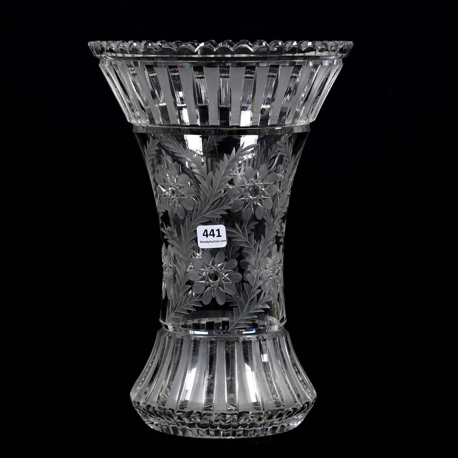 Vase, American Brilliant Cut Glass, Pershing Pattern By Fry: Vase, American Brilliant Cut Glass, Pershing Pattern By Fry, 11.75" x 8", Ray Cut Base. The Seller Of This Item Has Elected To Donate All Proceeds To Two Animal Shelters, Namely " Always & Furever Mid
