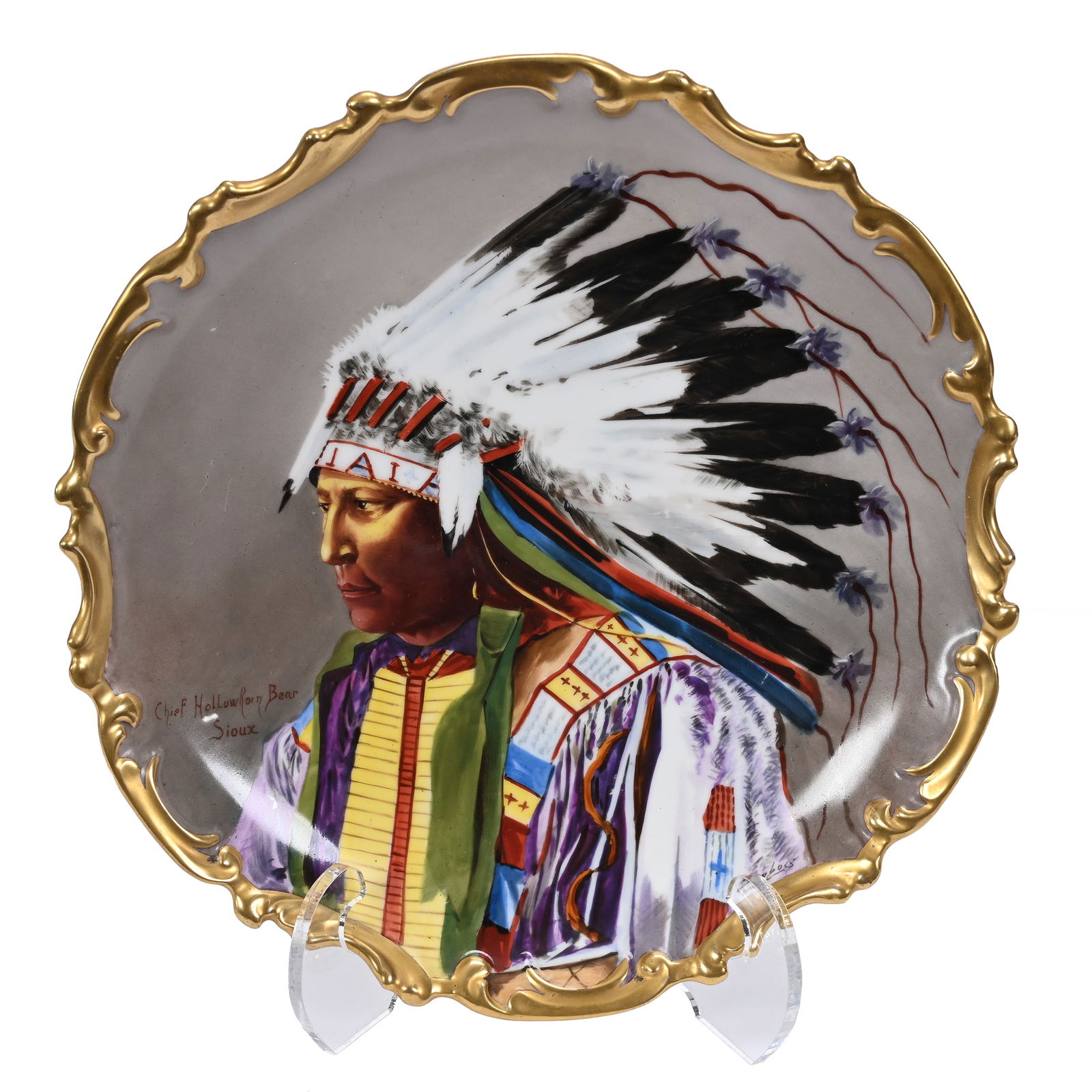 Charger Marked LS&S Limoges, Indian Chief Portrait (1 of 3)