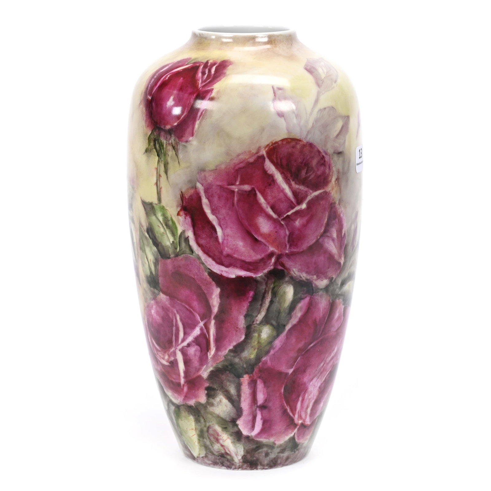 Vase Marked Heinrich Germany: Vase Marked Heinrich Germany, 12" x 6.25", Hand Painted Red Rose Decor, Artist Signed Mary Randolph, Illinois Private Collection.