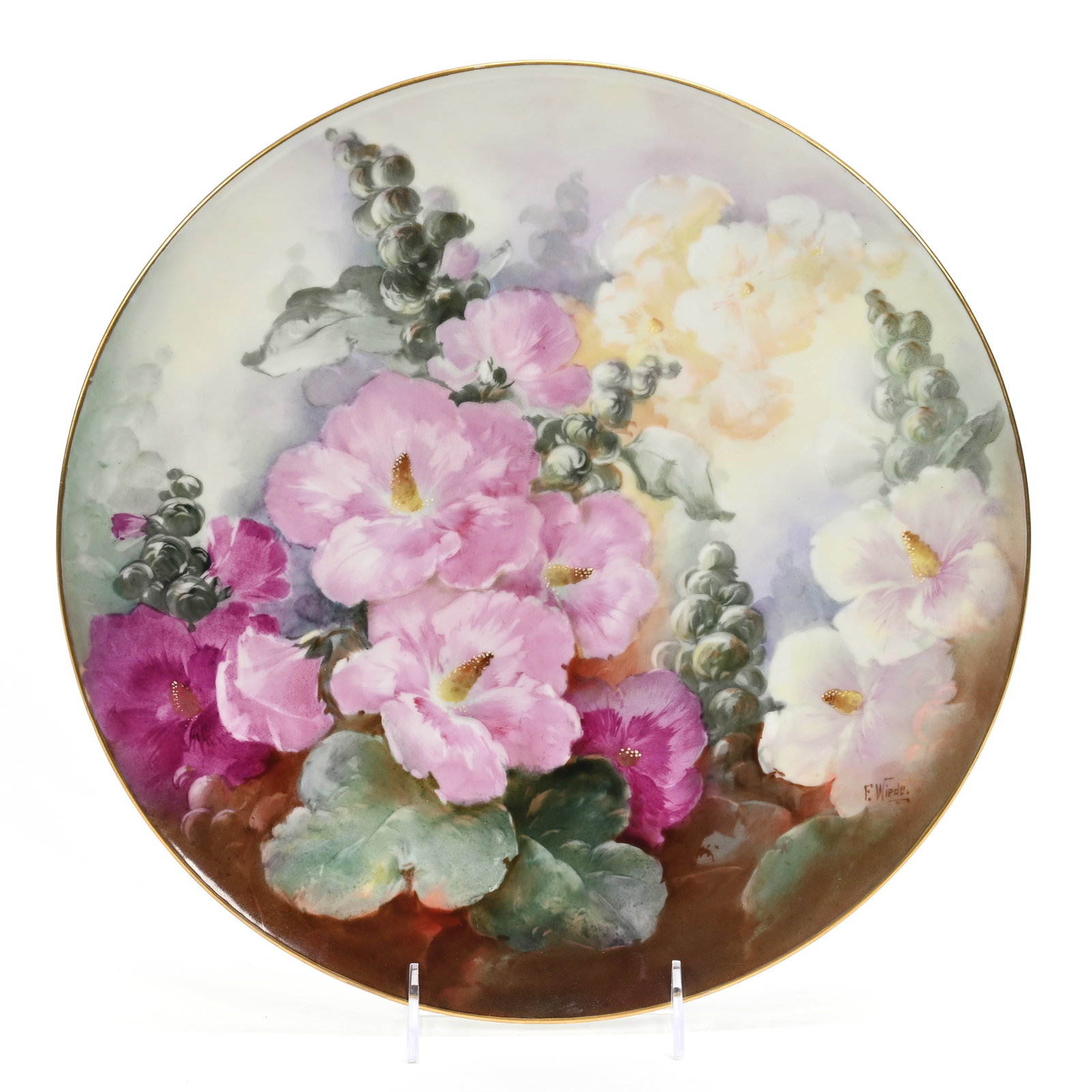 Plaque Marked T&V Limoges, Floral Decor: Plaque Marked T&V Limoges, 13.5", Hand Painted Floral Decor, Artist Signed "Wiede", Illinois Private Collection. UPDATED 12-27-23: Corrected Type Of Item To A Plaque.