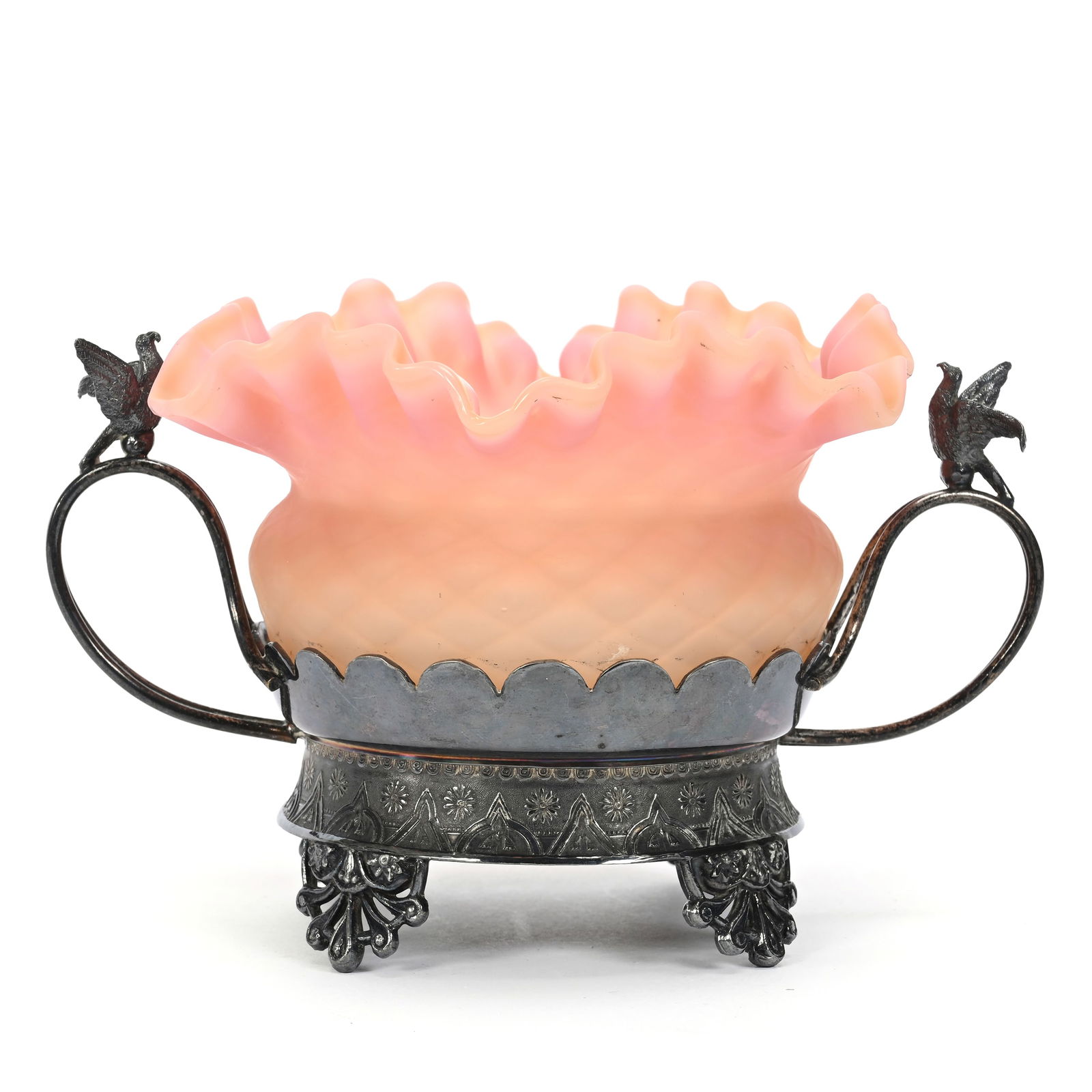 Victorian Sweetmeat, Frosted Pink Satin Art Glass (1 of 3)