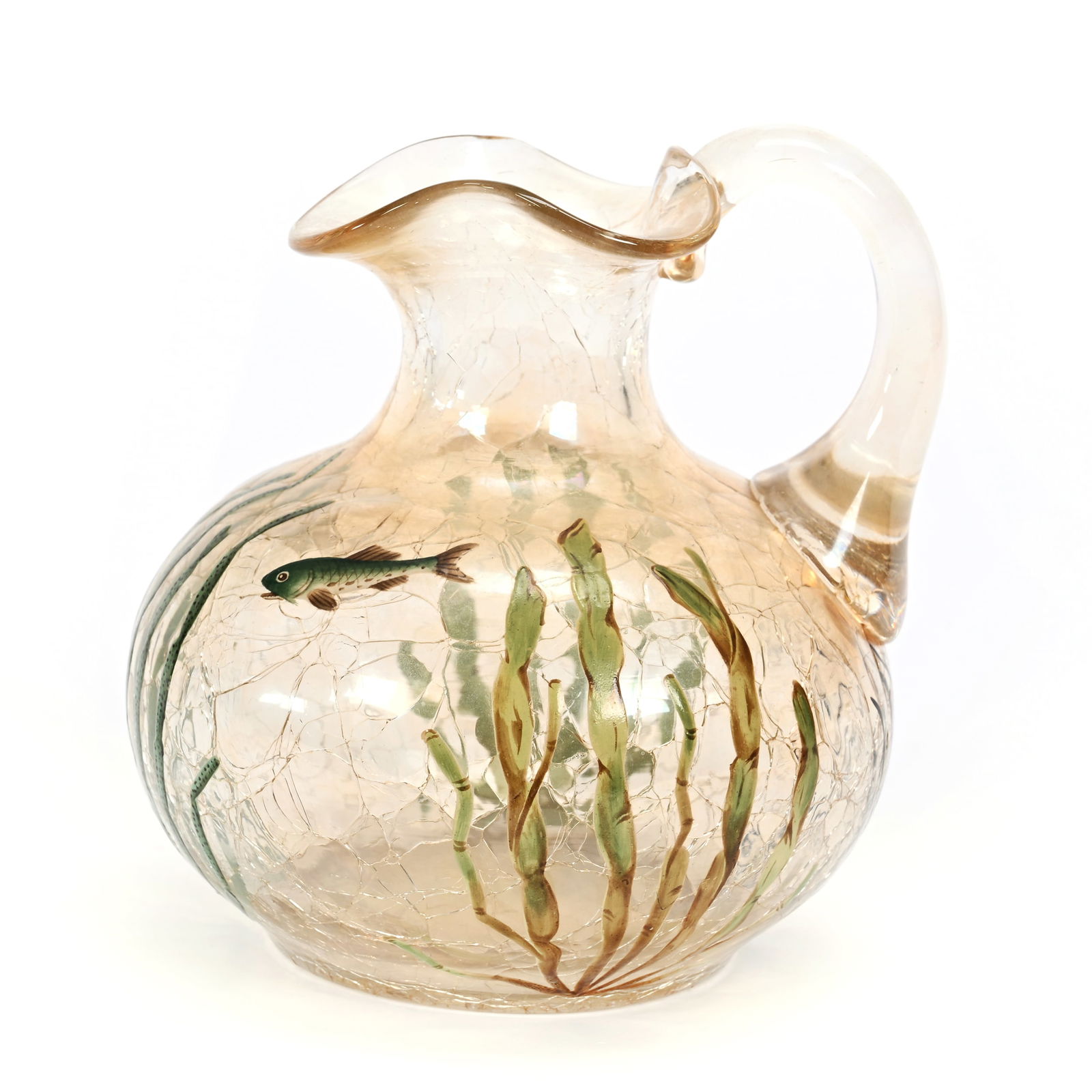 Pitcher, Iridescent Marigold Crackle Art Glass (1 of 3)