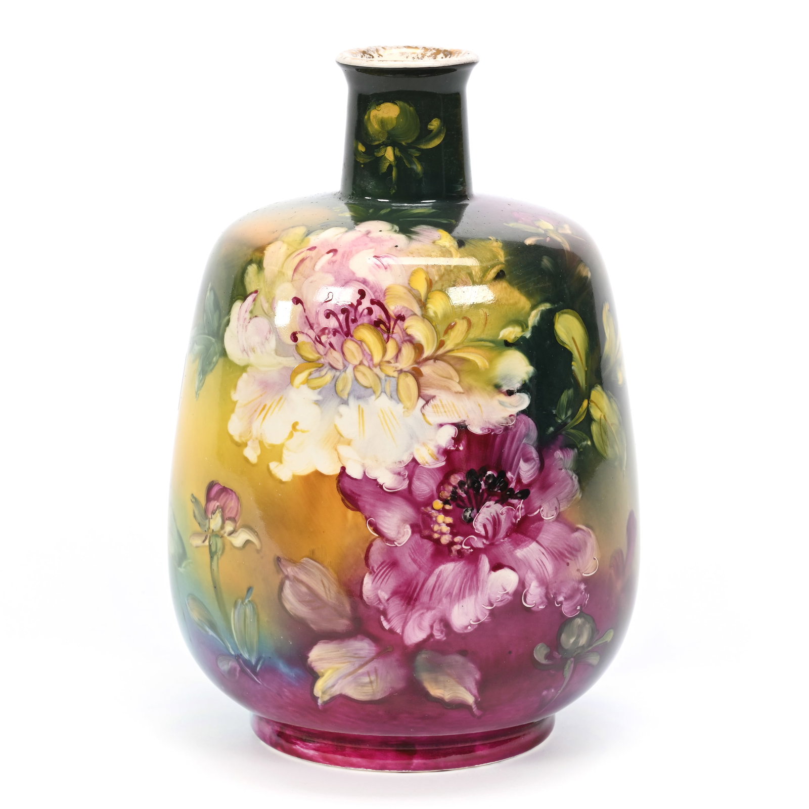 Vase Marked Royal Bonn: Vase Marked Royal Bonn, 8" x 5.25", Green, Yellow, Pink And Blue Tones, Floral Decor, Virginia Private Collection.