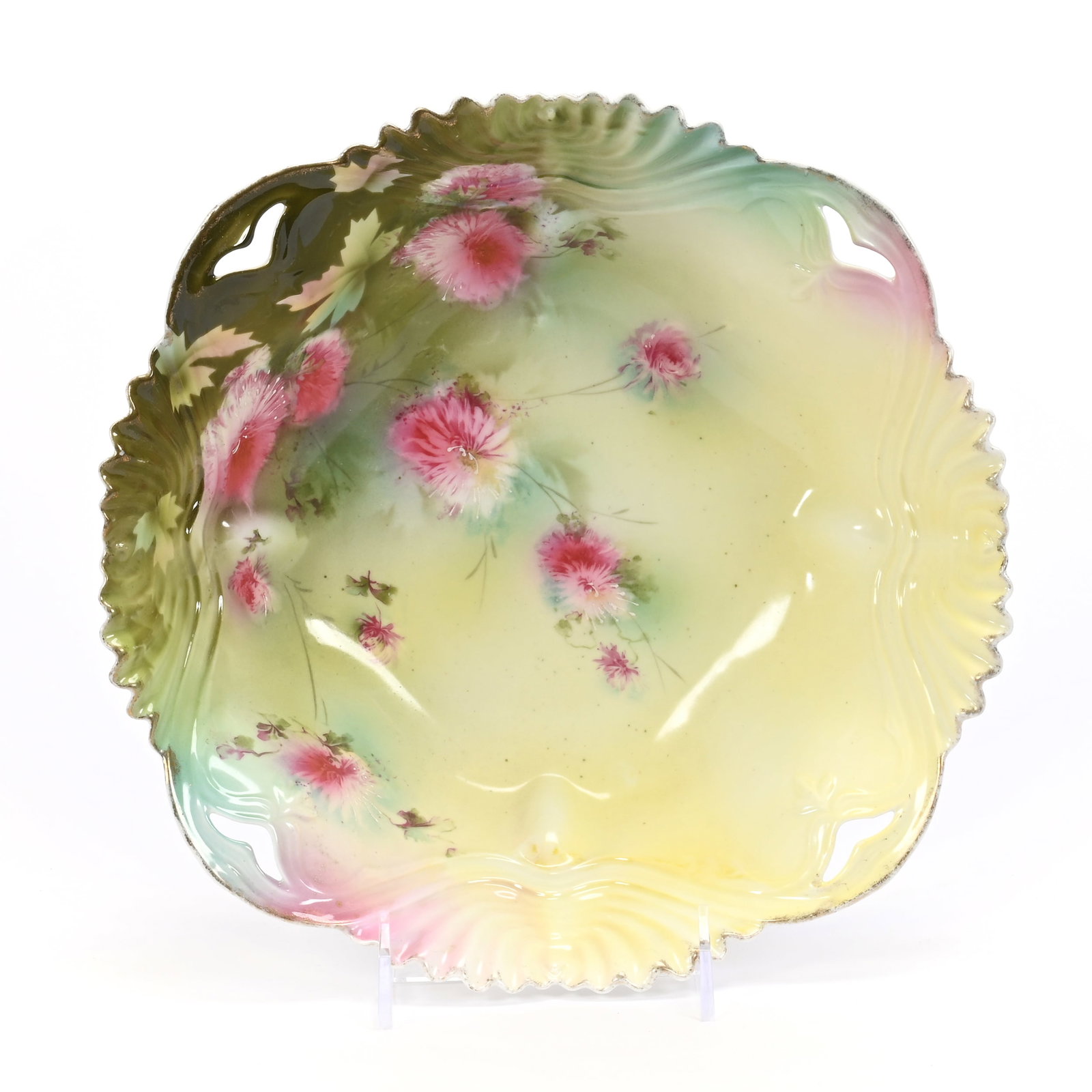 Bowl Marked R.S. Prussia: Bowl Marked R.S. Prussia, 11", Yellow, Green, Pink And Blue Tones, Pink Floral Decor, Lee & Carol Marple Collection.
