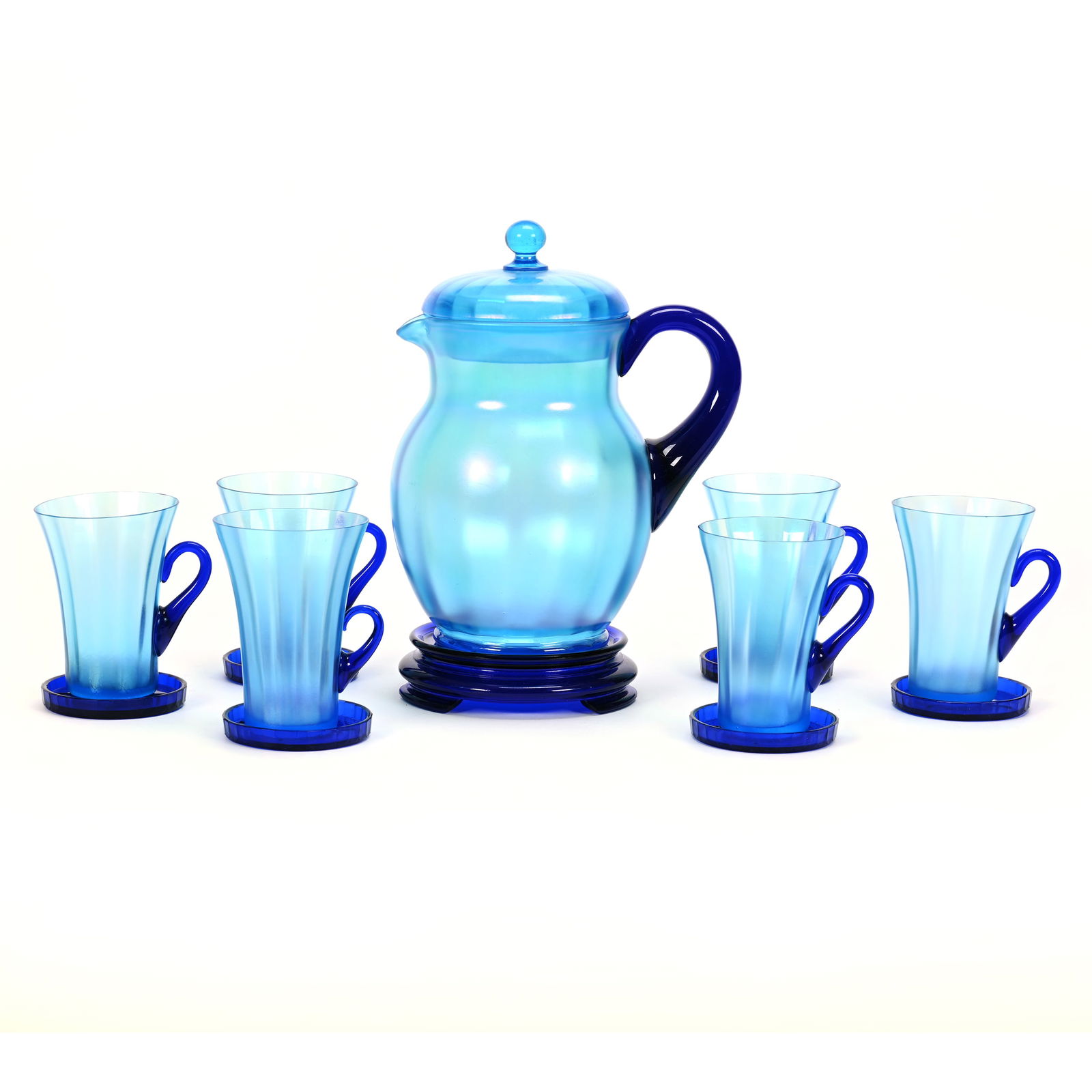 Pitcher Set, Fenton Celeste Blue, Cobalt Handles (1 of 3)