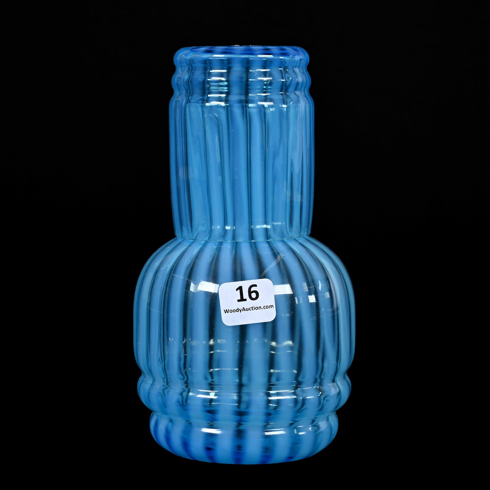 Tumble-Up, Fenton Blue Opalescent Stripe: Tumble-Up, Fenton Blue Opalescent Stripe, 6.75" x 3.5", Oklahoma Private Collection.