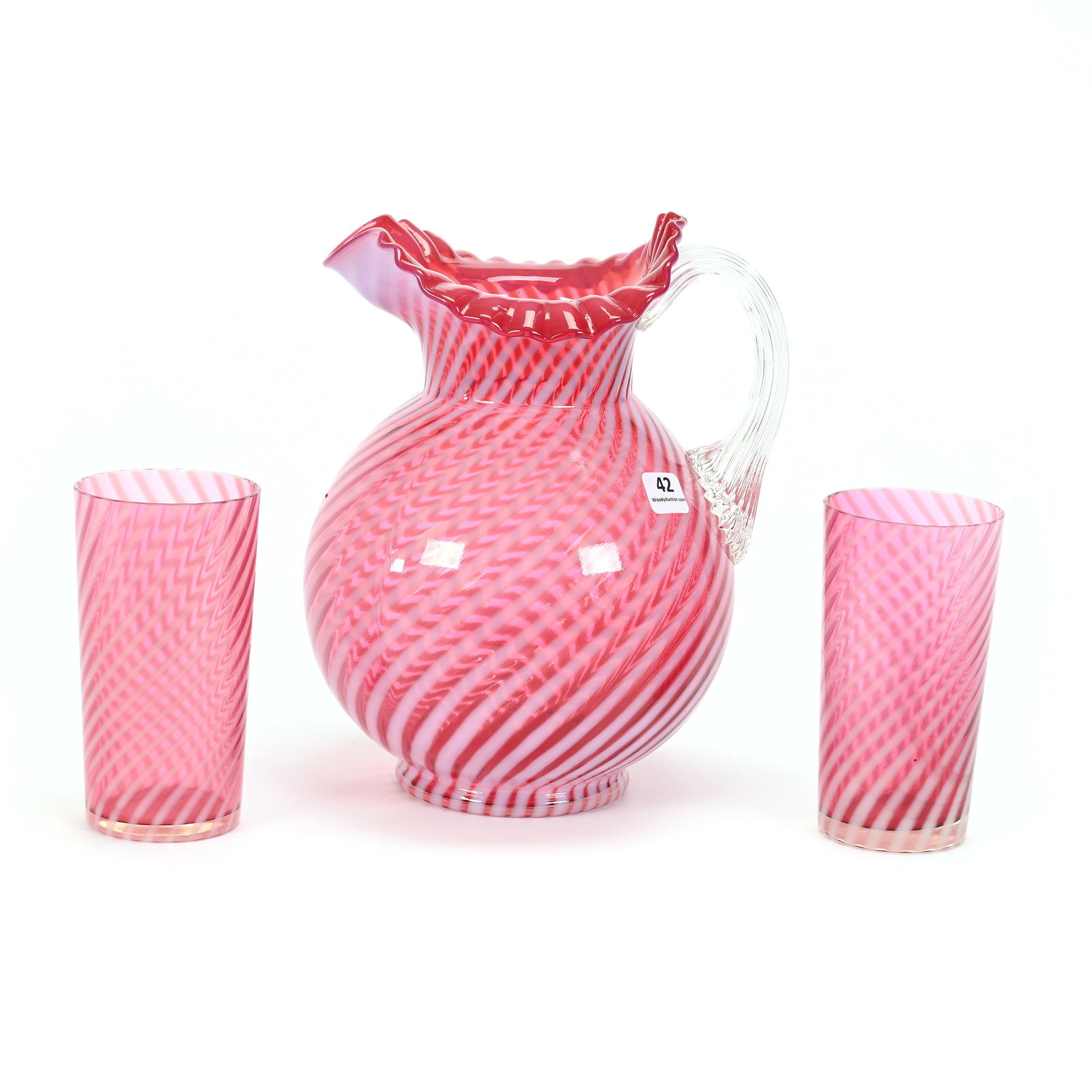 Pitcher Set, Fenton Cranberry Opalescent Swirl (1 of 4)