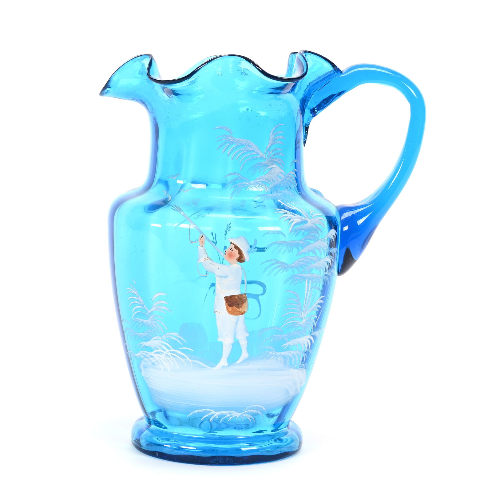Water Pitcher, Blue Optic Rib Art Glass (1 of 3)