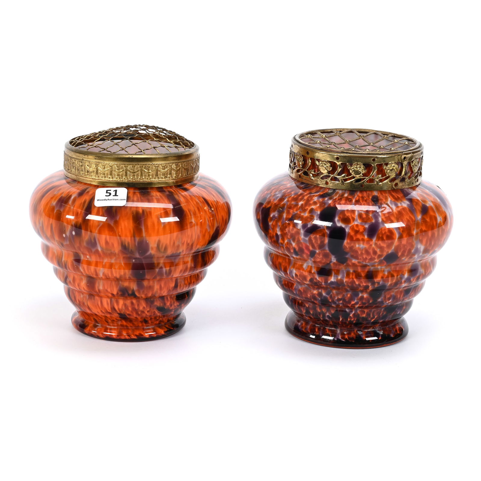 (2) Vases, Metal Flower Frogs, Marked Czechoslovakia (1 of 4)