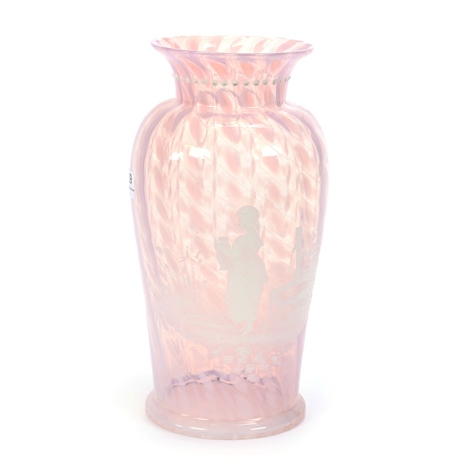 Vase, Pink Opalescent Optic Rib Art Glass (1 of 3)