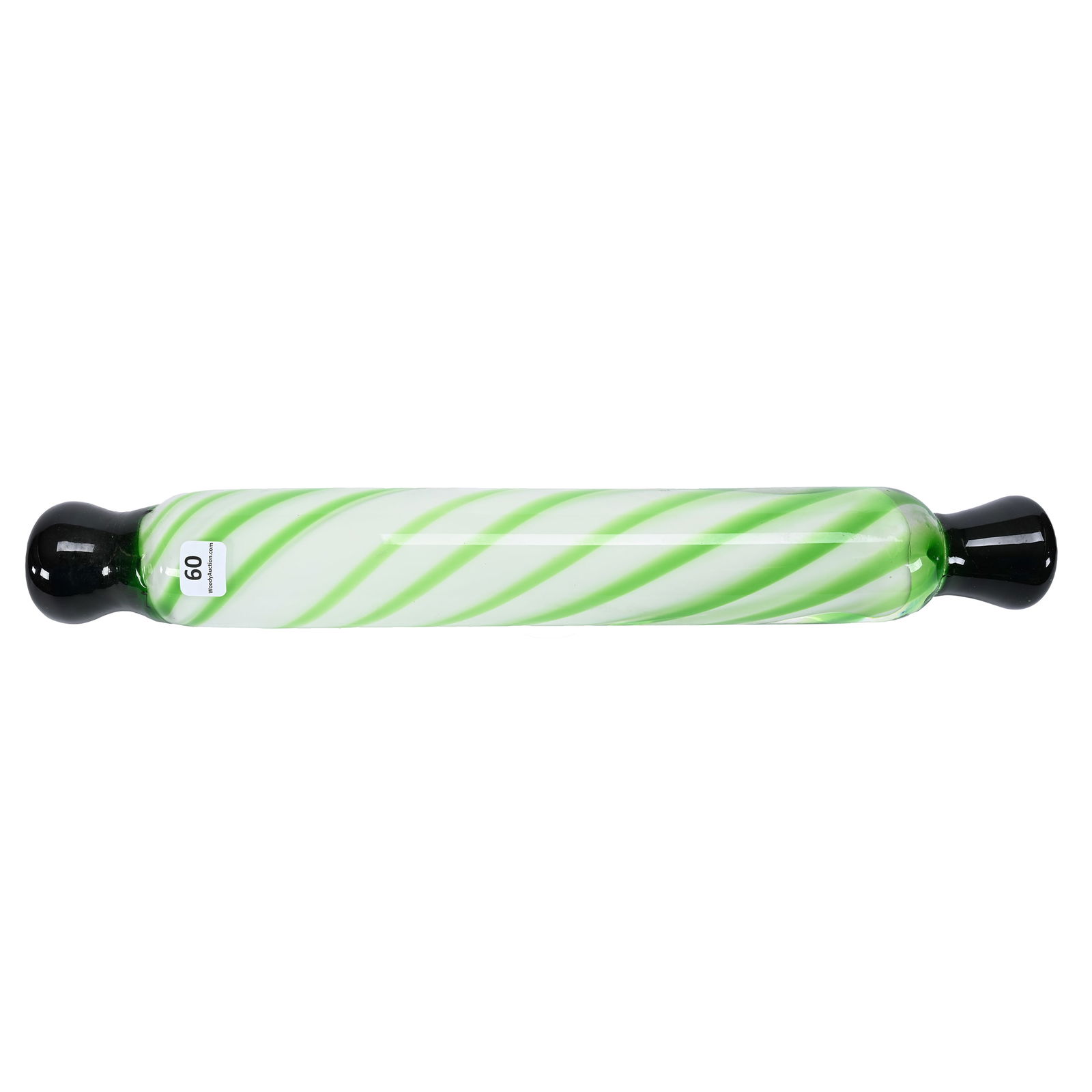 Rolling Pin, Modern Art Glass: Rolling Pin, Modern Art Glass, 16.75" x 2.25", Emerald Green, White And Green Swirl Design, Oklahoma Private Collection.