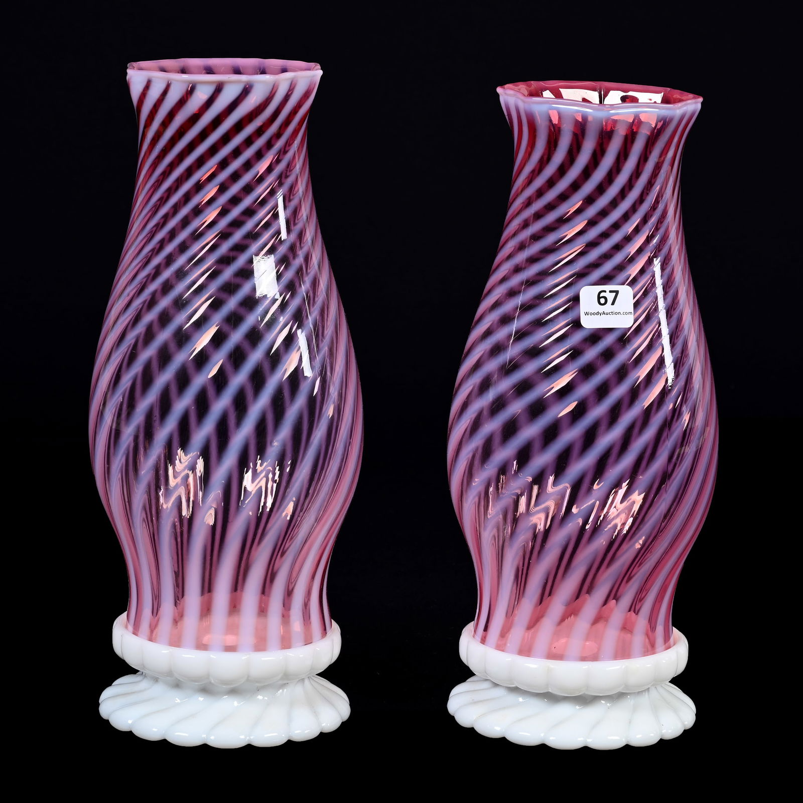 Pair Candle Lamps, Cranberry Opalescent Swirl (1 of 3)