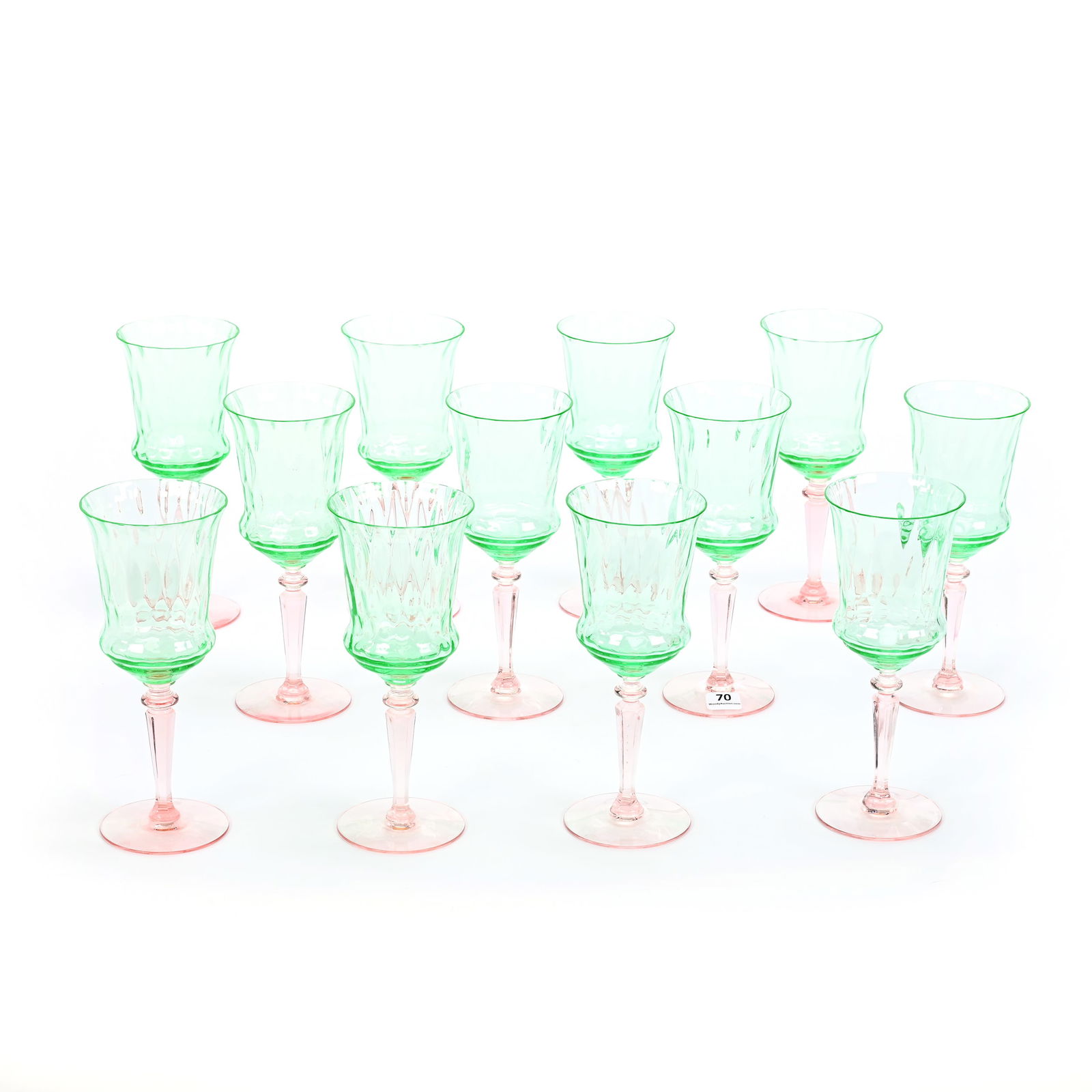 (12) Goblets, Apple Green Bowl, Pink Stem & Foot (1 of 7)