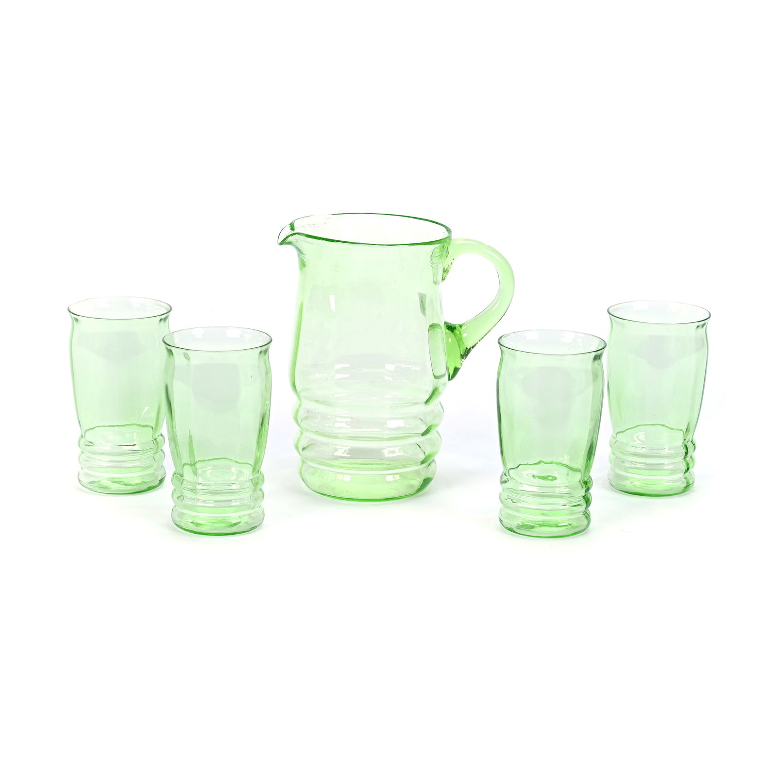 Pitcher Set, Uranium Green Art Glass (1 of 4)