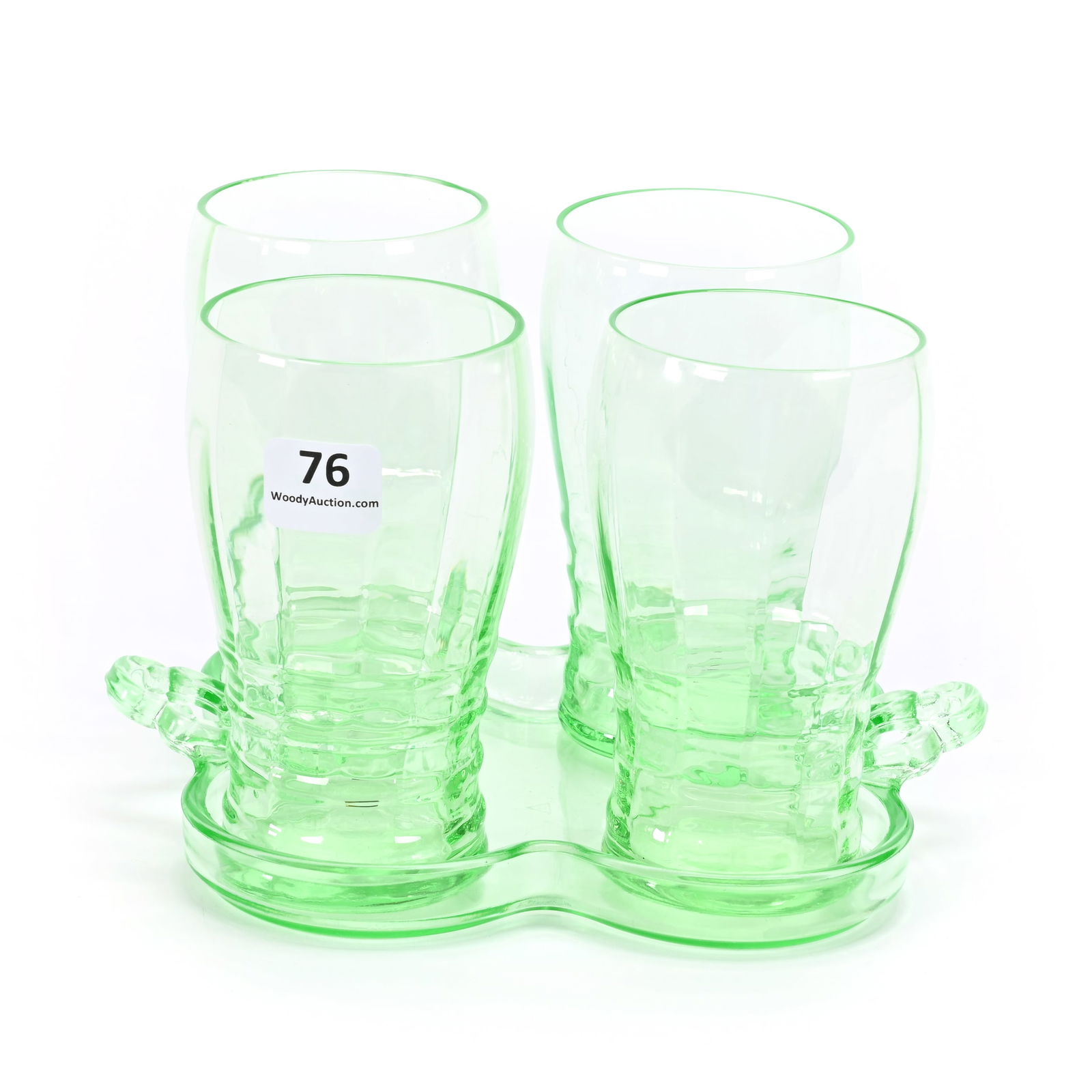 Tray With (4) Glasses, Uranium Green Glass (1 of 4)