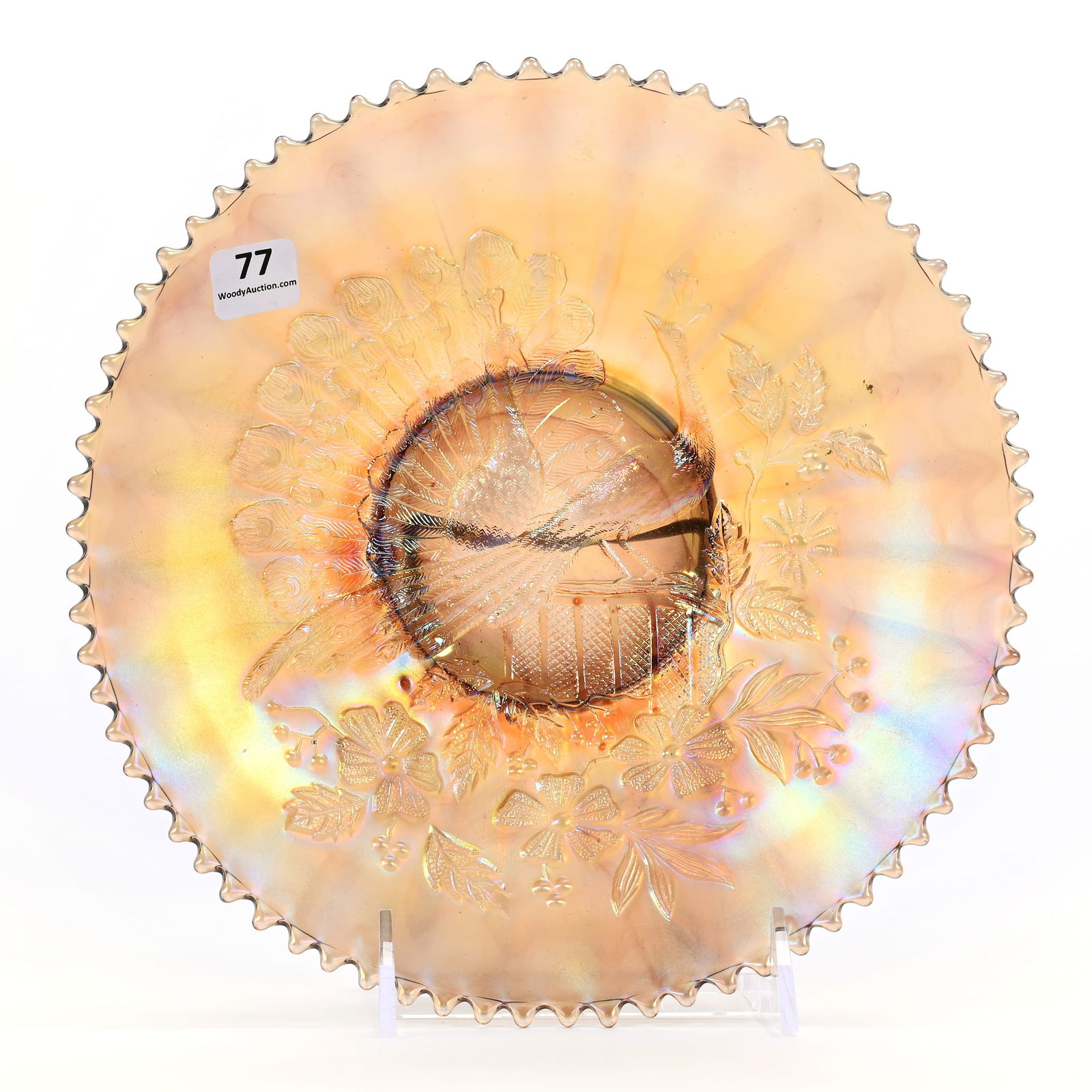 Plate, Carnival Glass, Peacocks By Northwood (1 of 2)