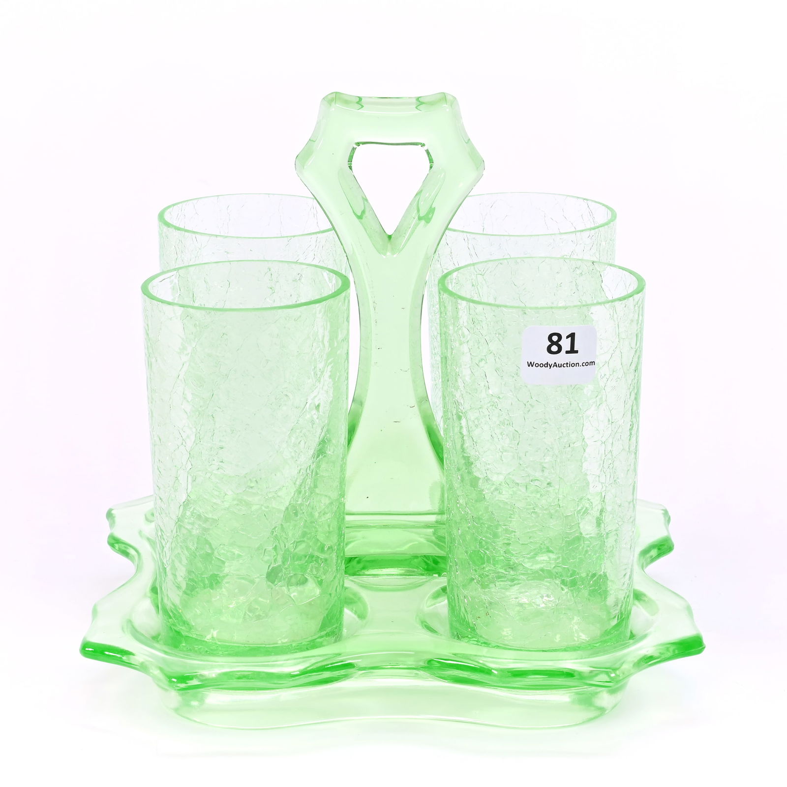 Tray With (4) Glasses, Uranium Green Glass (1 of 4)