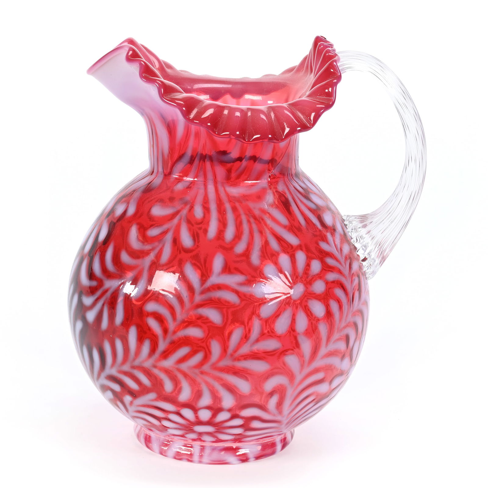 Pitcher, Unmarked Fenton Cranberry Opalescent (1 of 3)