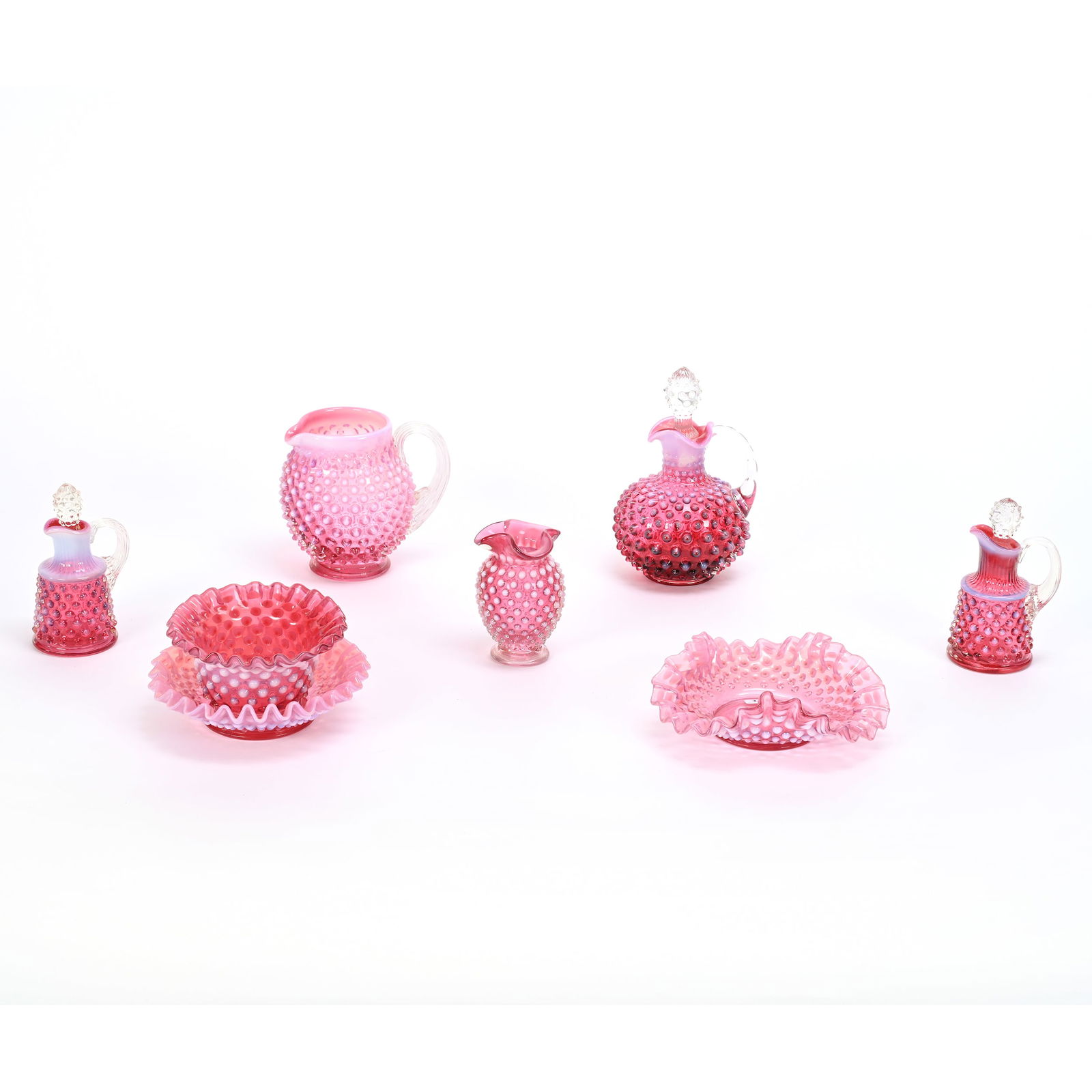 (7) Fenton Cranberry Opalescent Hobnail Items (1 of 4)
