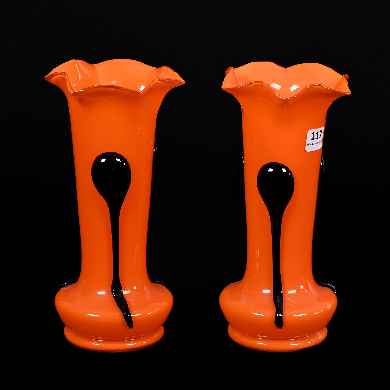 Pair Vases, Unmarked Czechoslovakia Tango Glass (1 of 4)