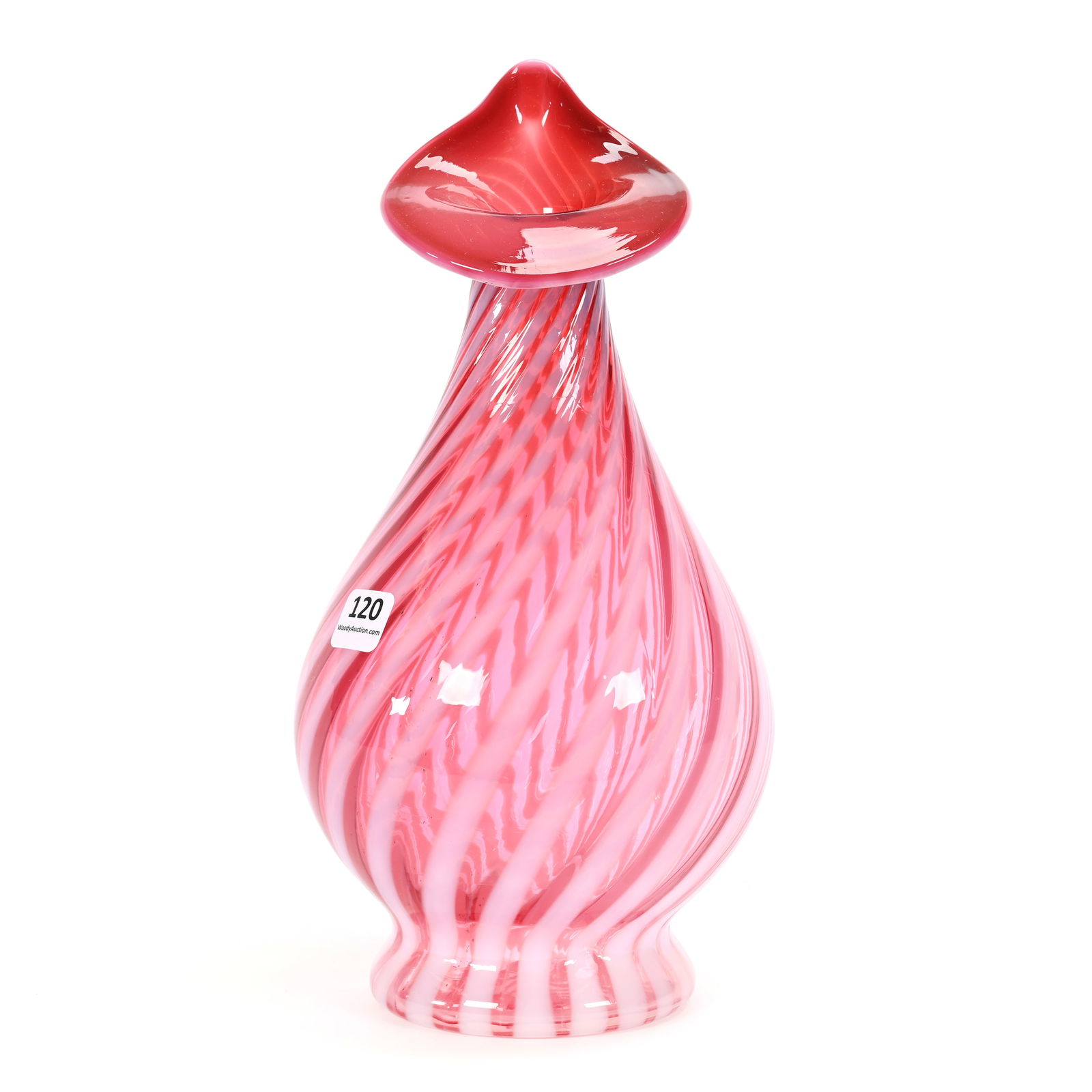 Vase, Cranberry Opalescent Reverse Swirl (1 of 3)
