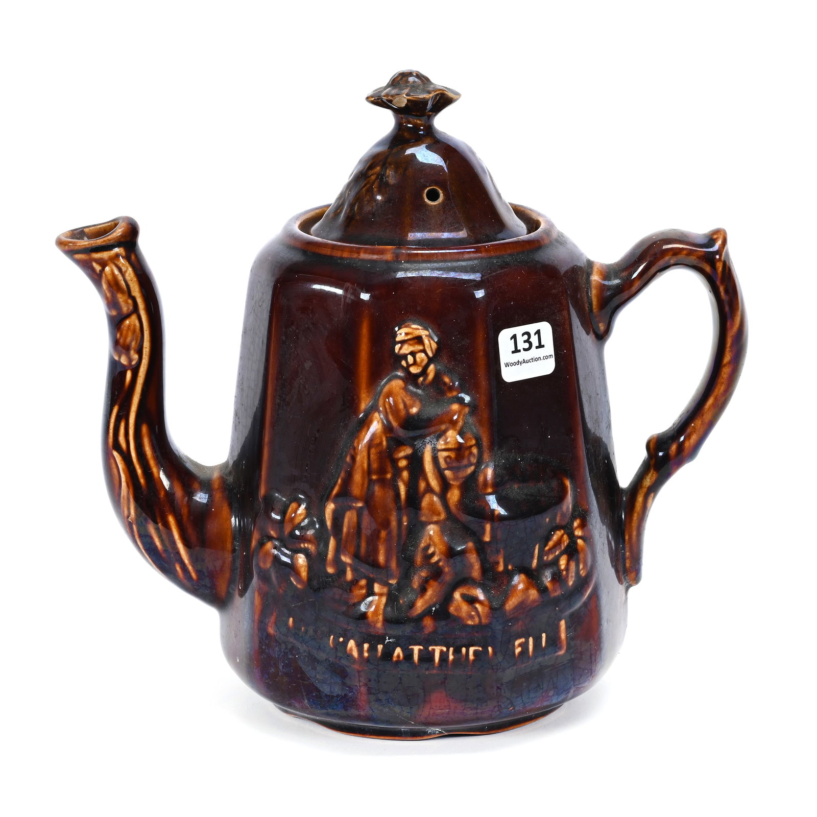 Tea Pot, Brown Rockingham Glaze: Tea Pot, Brown Rockingham Glaze, 8.5" x 9.25", Rebecca At The Well, Missouri Private Collection.