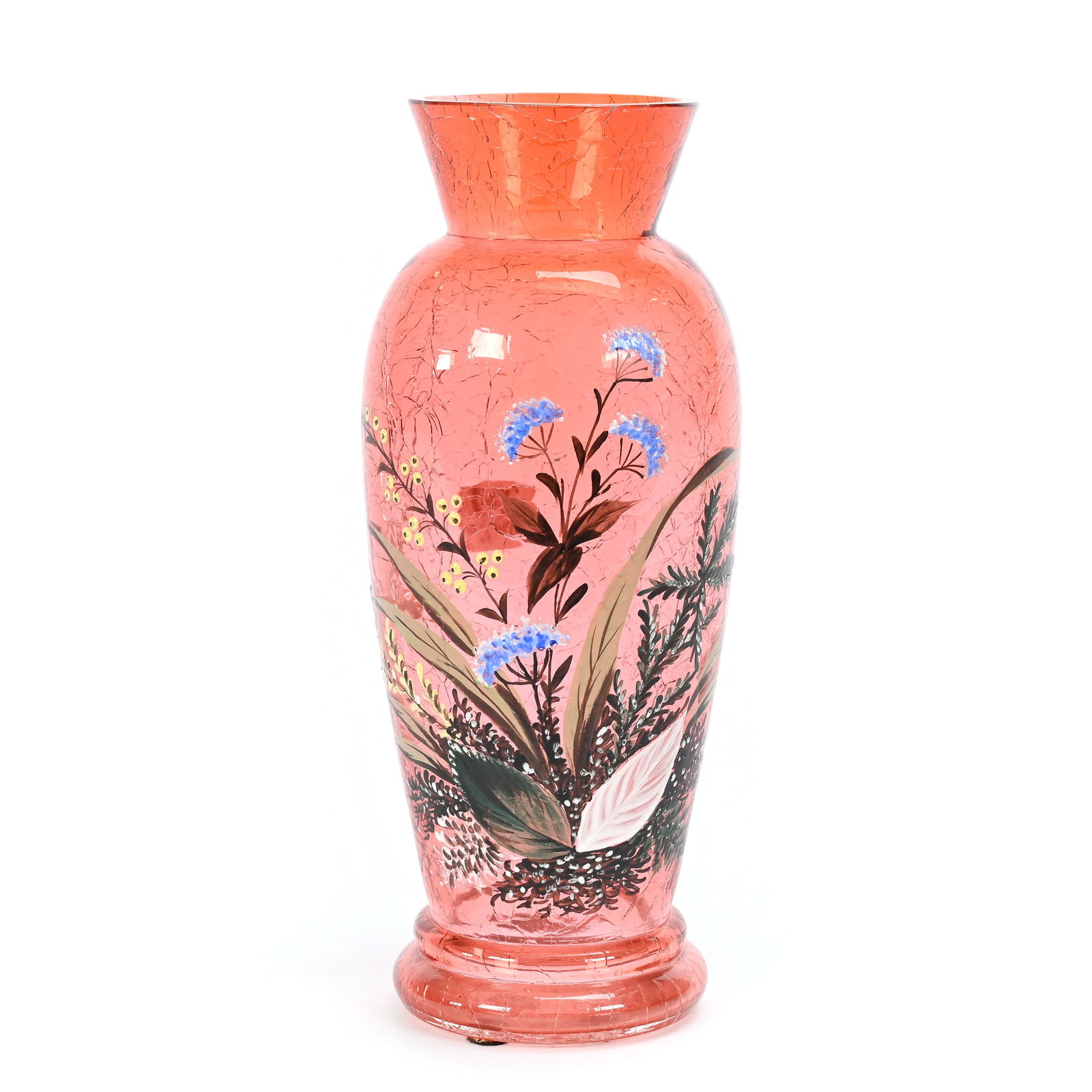 Vase, Cranberry Crackle Art Glass, Decorated (1 of 3)