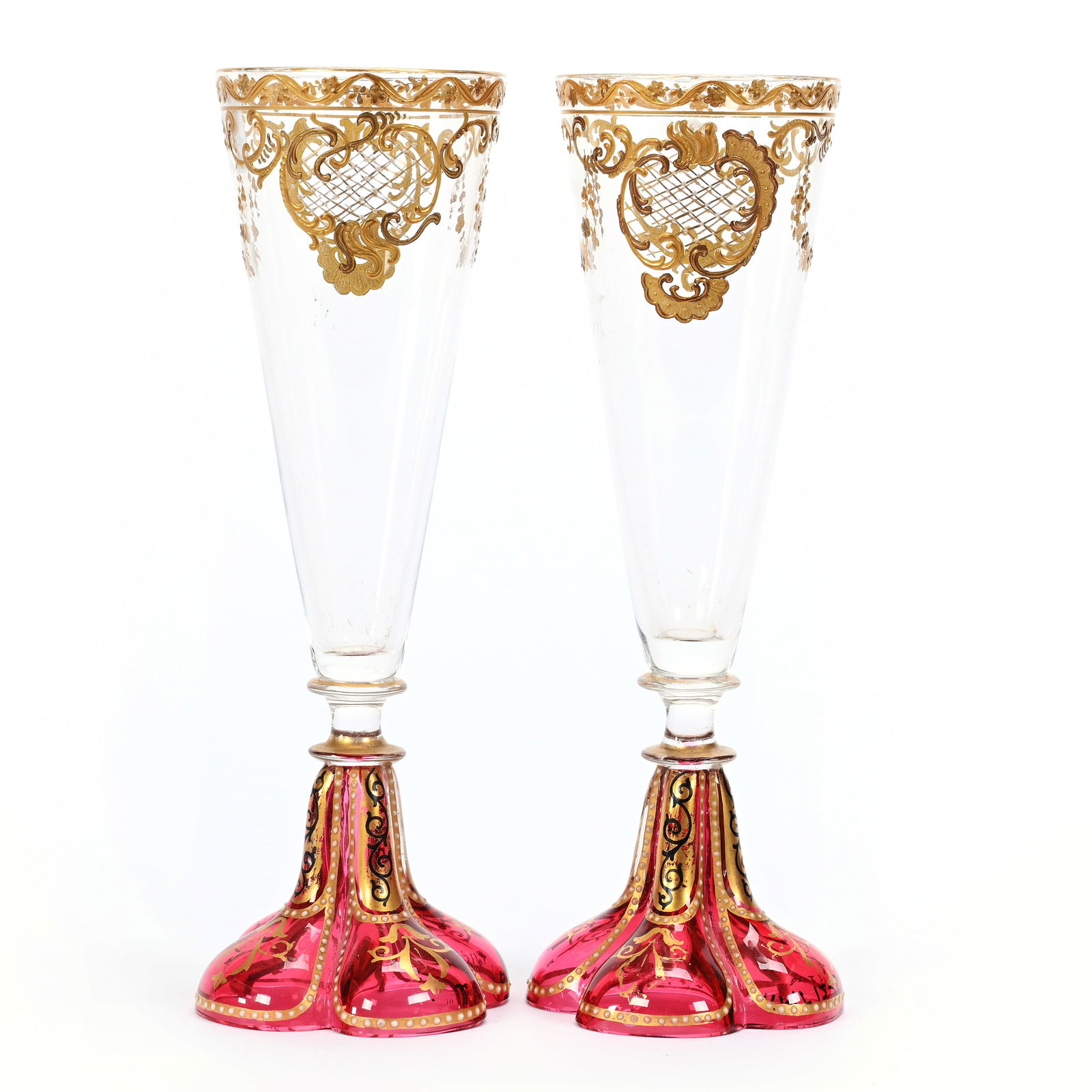 Pair Champagne Flutes, Attributed To Moser (1 of 3)