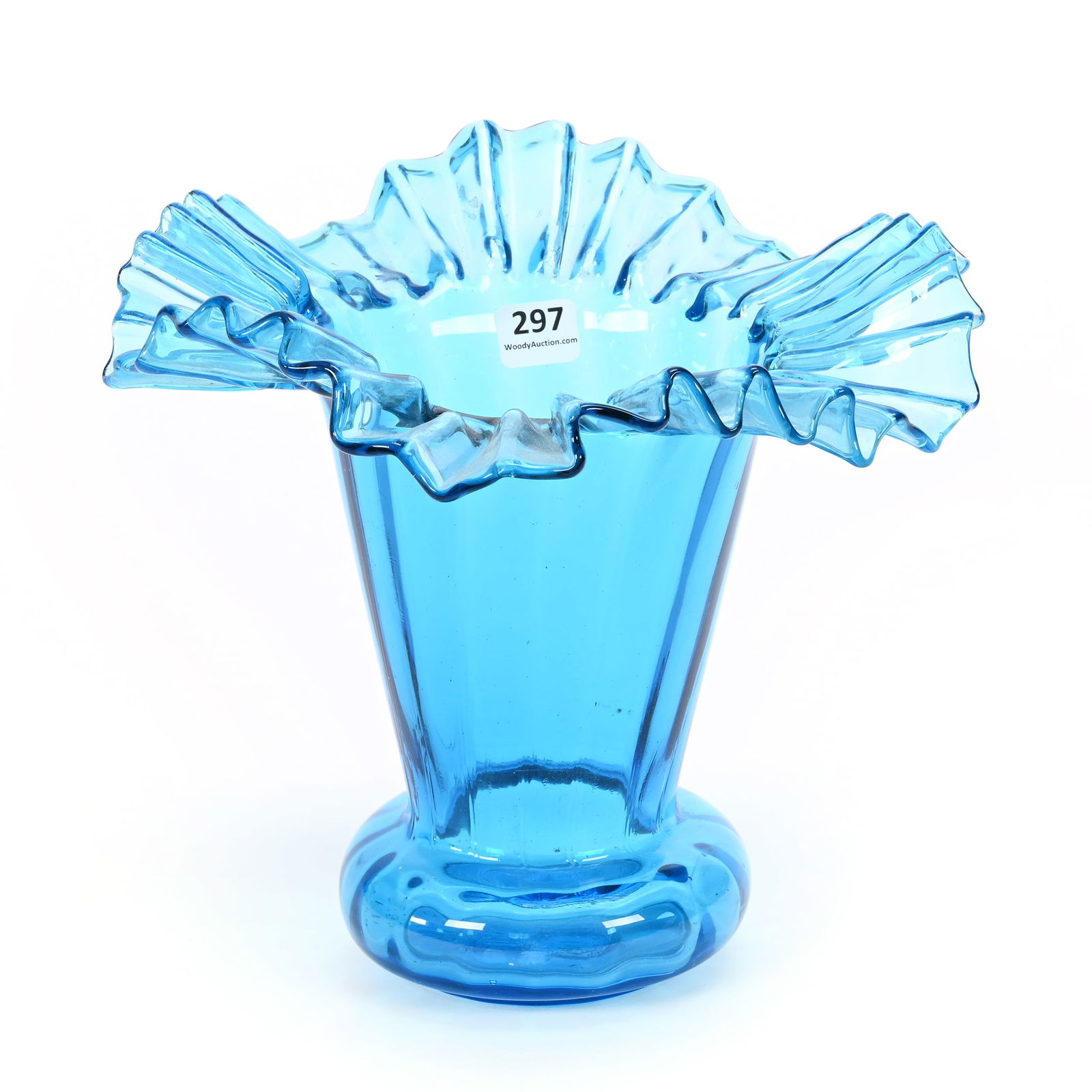 Vase, Blue Art Glass, Optic Rib Design (1 of 2)