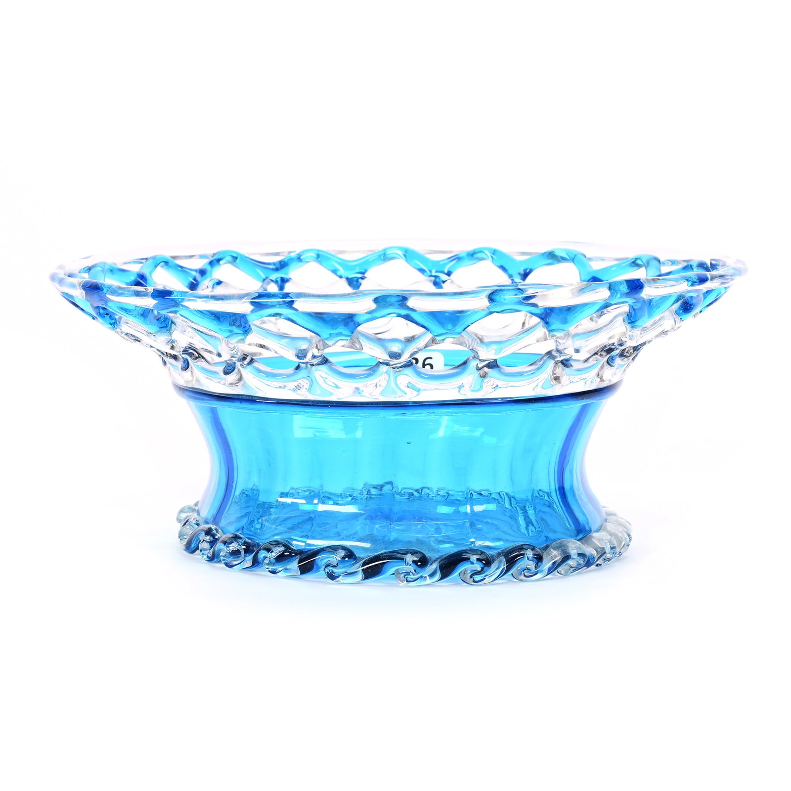 Bowl, Steuben, Celeste Blue Art Glass, Applied Rigoree Rim (1 of 2)