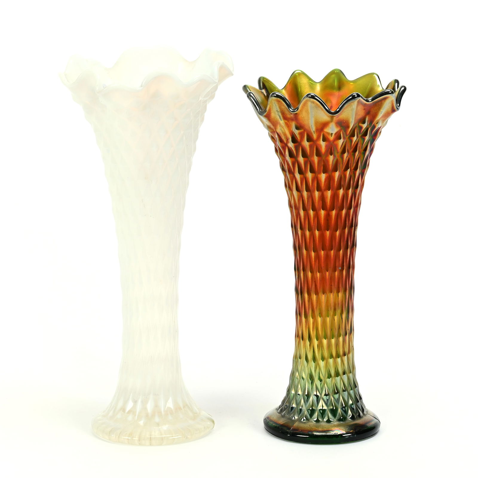 (2) Vases, Diamond Point By Northwood (1 of 3)