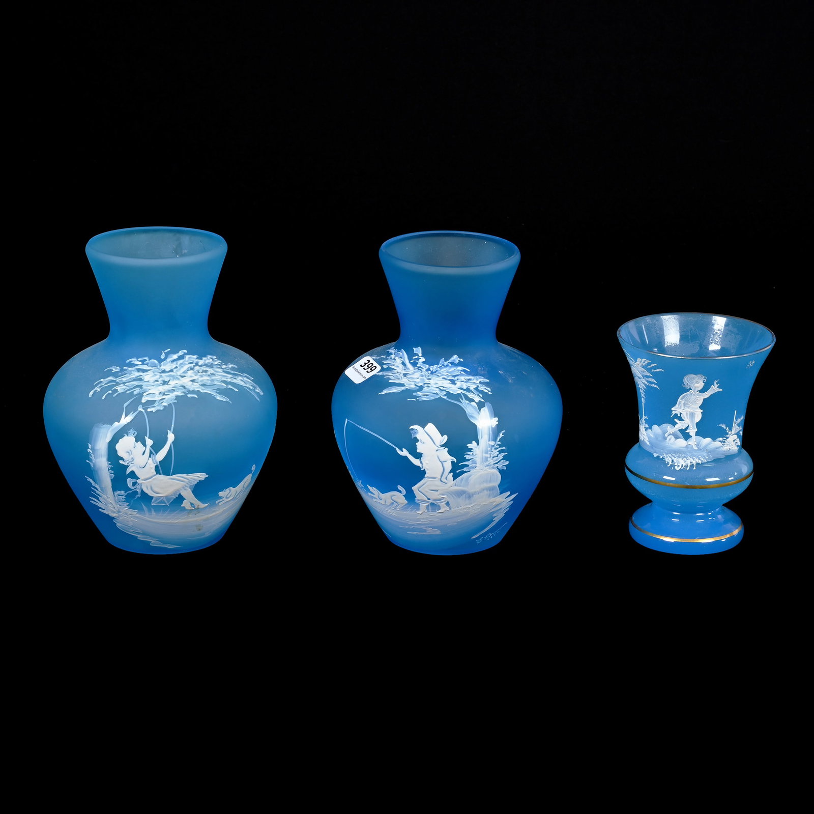 (3) Contemporary Frosted Blue Art Glass Items (1 of 2)