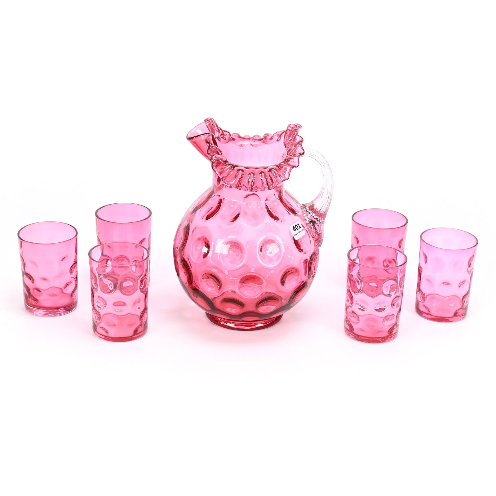 Pitcher Set, Cranberry Coinspot Art Glass (1 of 3)