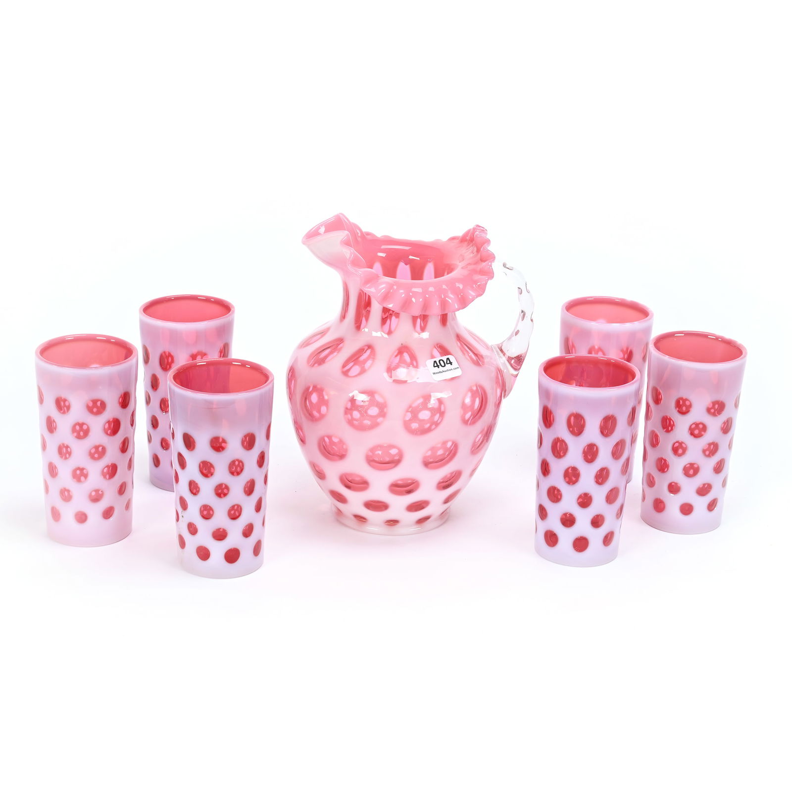 Pitcher Set, Cranberry Opalescent Optic Window (1 of 3)