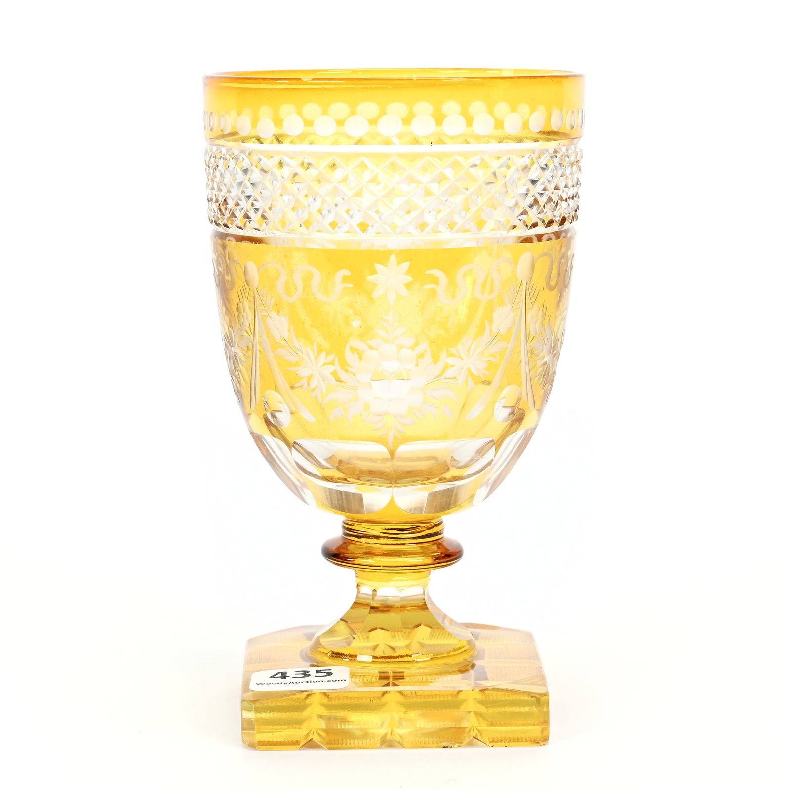 Goblet, Bohemian Art Glass, Amber Cut To Clear (1 of 2)