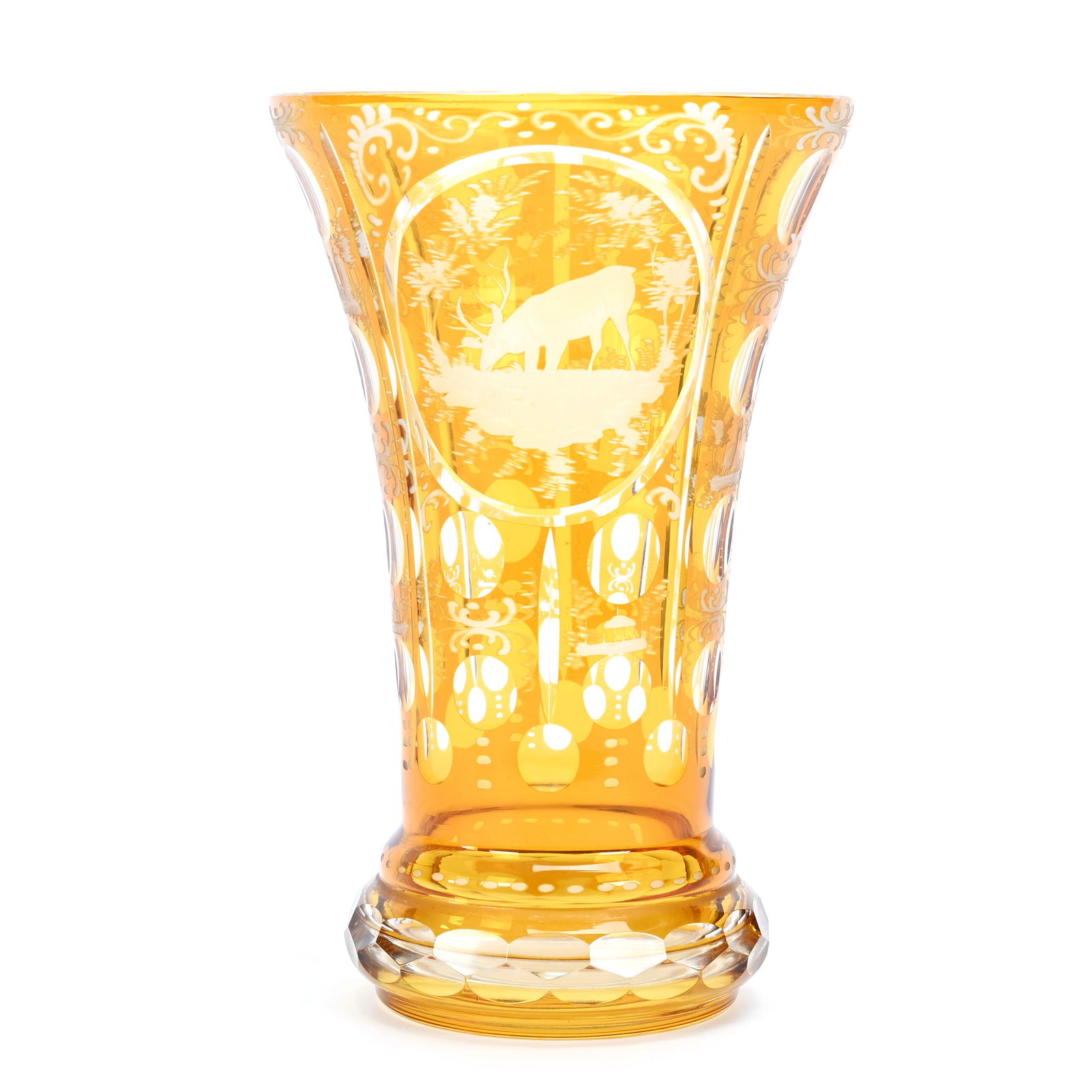 Vase, Bohemian Crystal, Amber Cut To Clear (1 of 4)