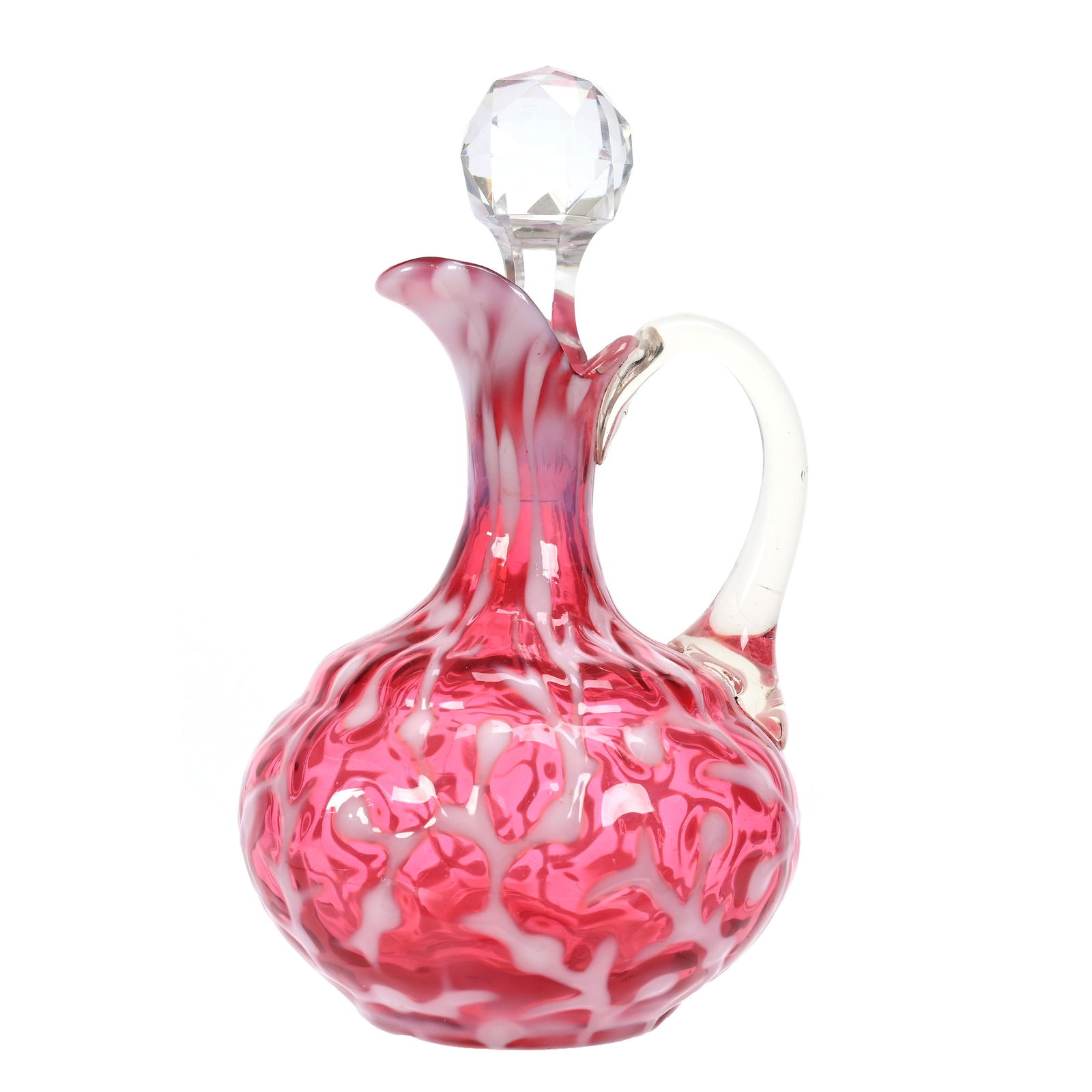 Cruet Bottle, Cranberry Opalescent Art Glass (1 of 3)