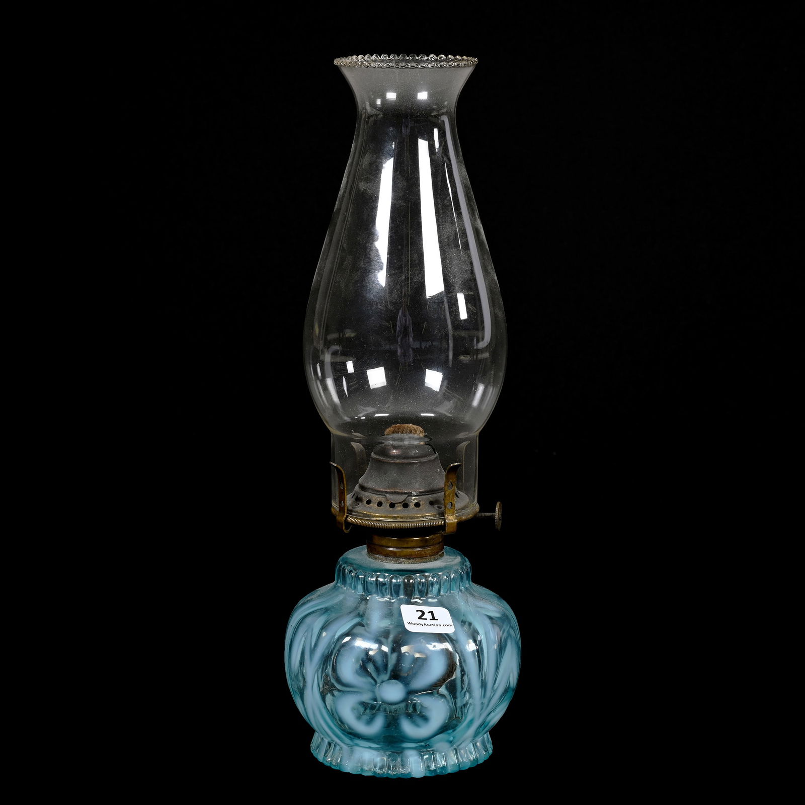 Kerosene Lamp, Blue Opalescent Art Glass (1 of 6)