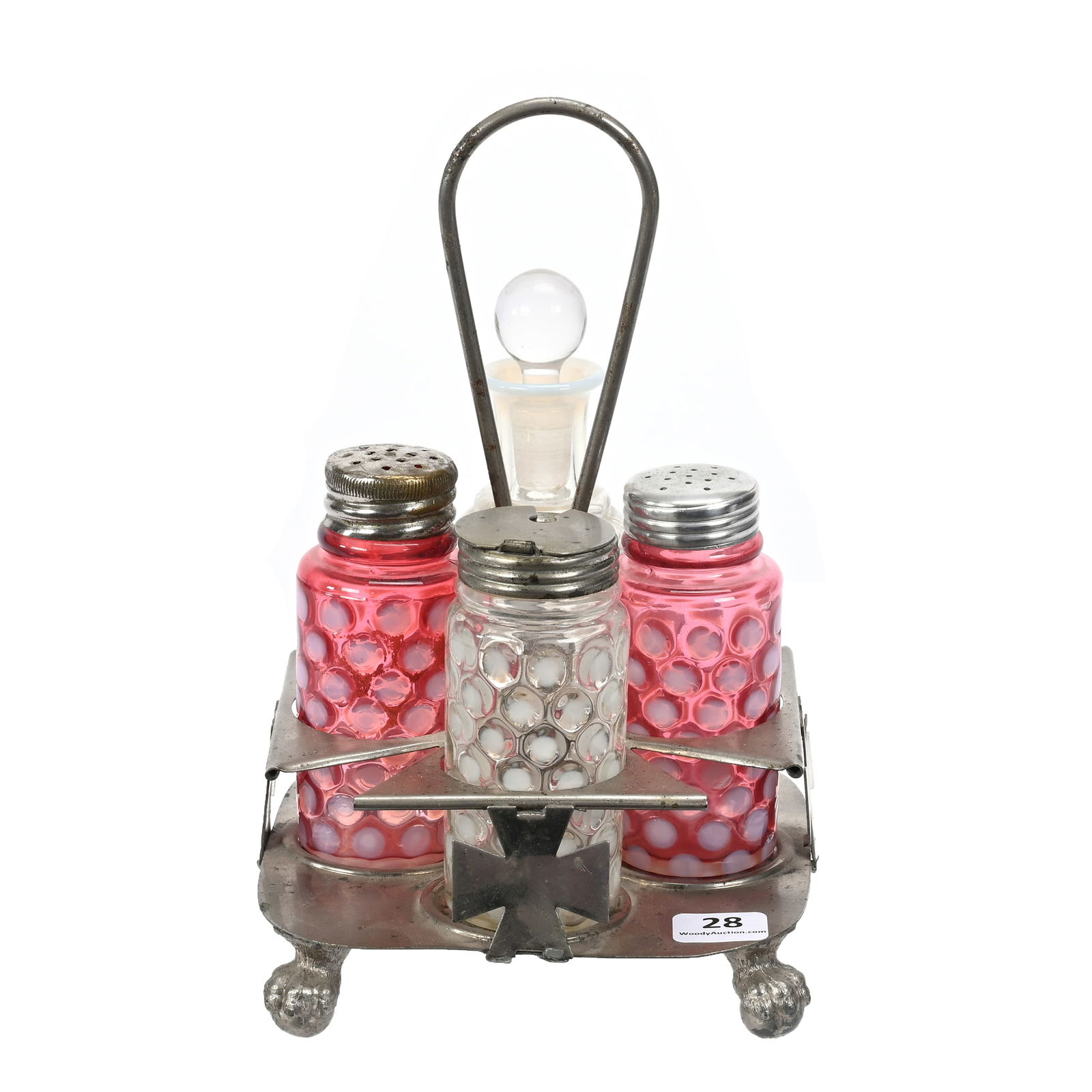 Condiment Set, (4) Cranberry & White Opalescent (1 of 5)
